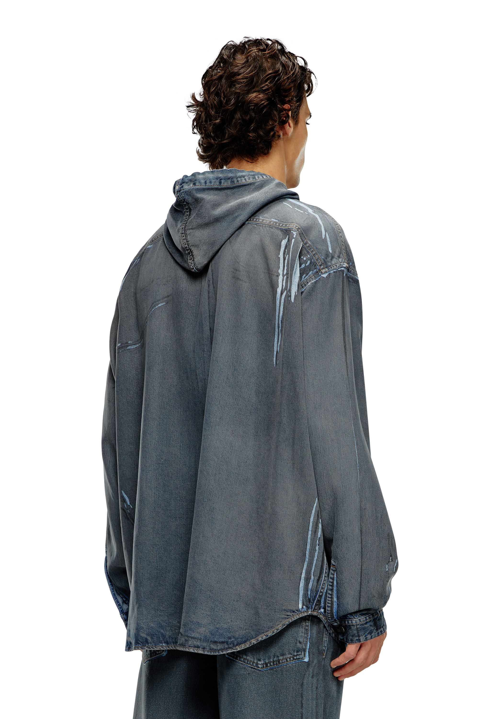 Diesel - D-DEWNY-HOOD-S1, Camisa h&iacute;brida en denim recubierto con efecto desgastado Hombre in Azul marino - 4