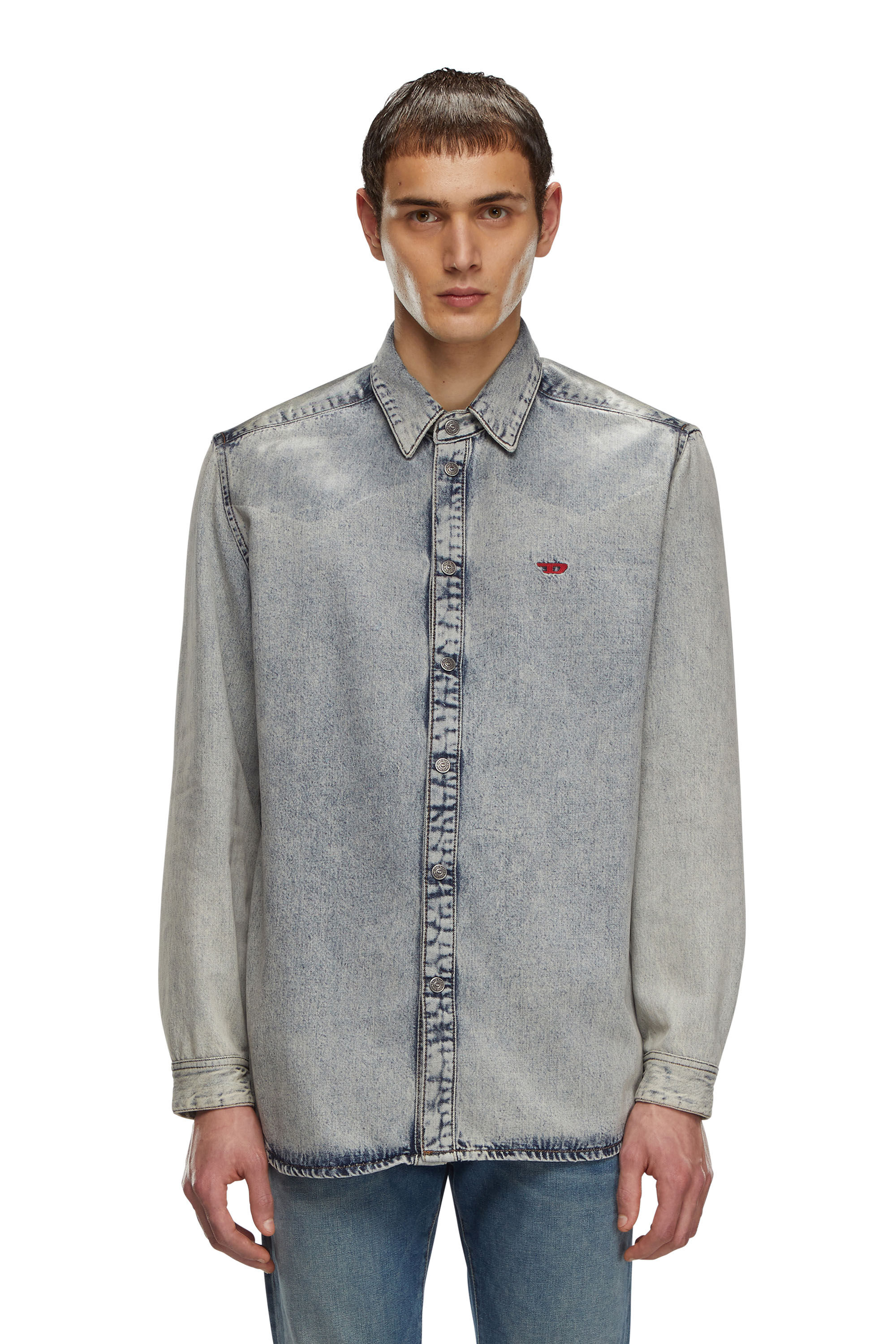 Diesel - D-SIMPLY-S2, Camisa de denim elástico con canesú recubierto Hombre in Azul marino - 1