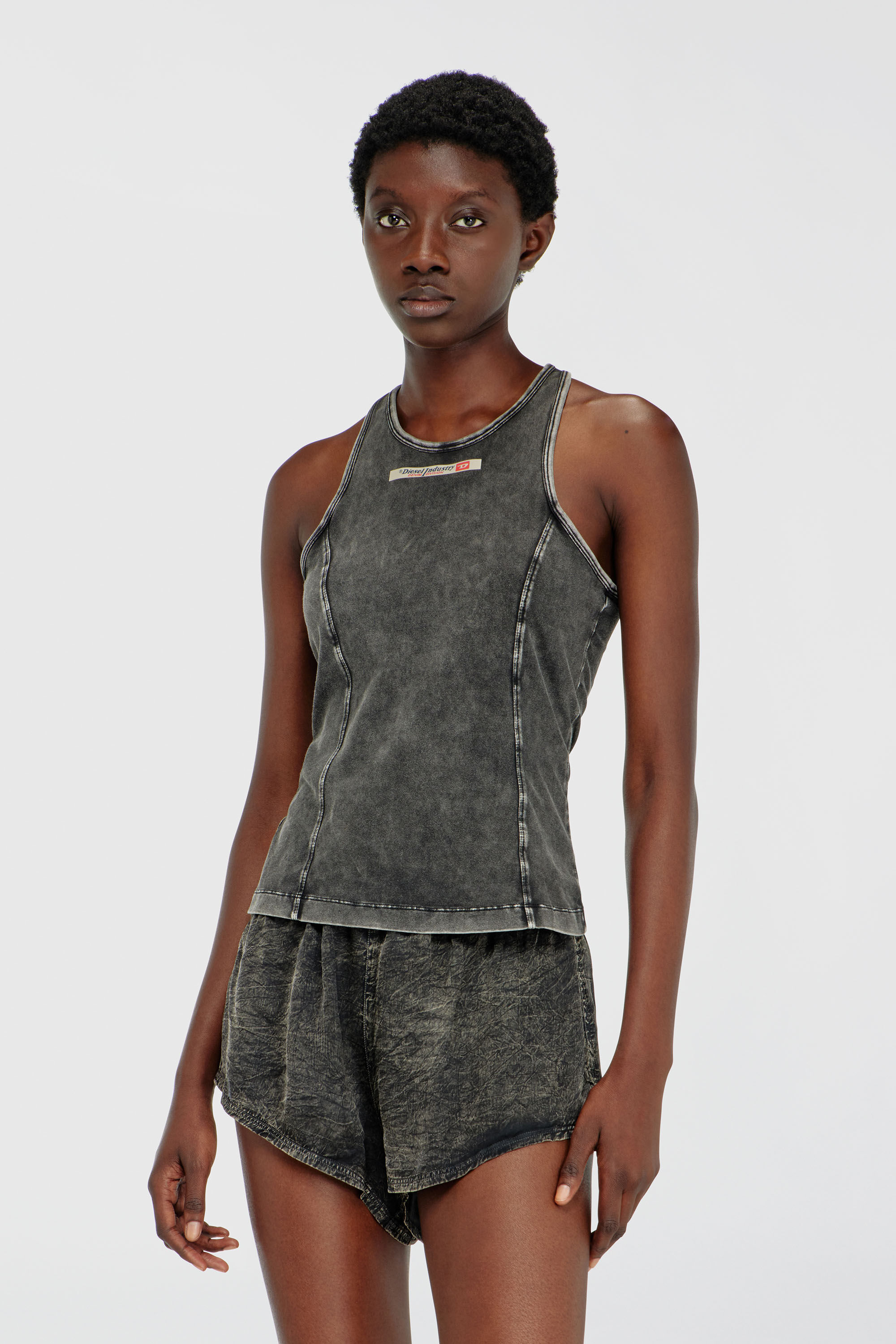 Diesel - IRENE-DNM, Camiseta de algod&oacute;n con efecto tratado Mujer in Gris - 3
