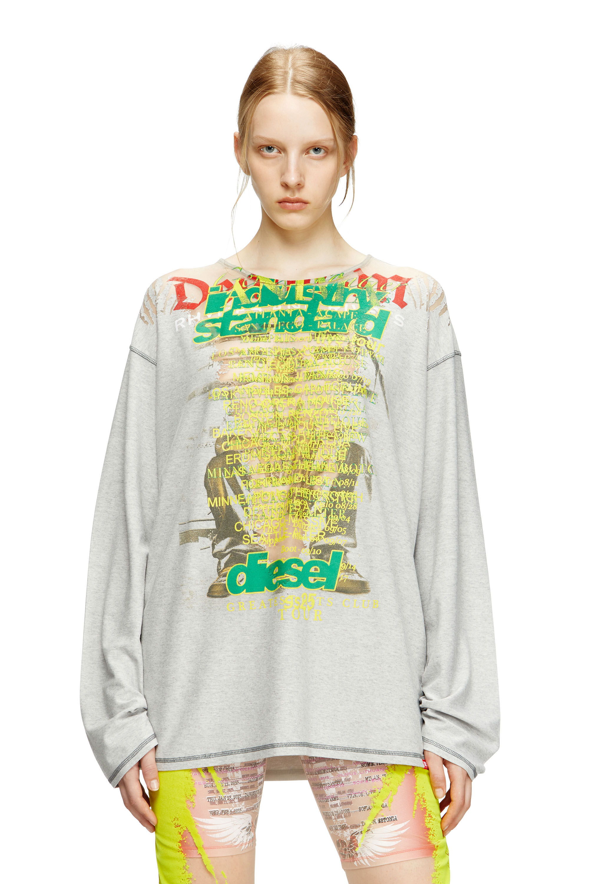 Diesel - T-JERRY-B, Camiseta de manga larga con estampado de letras de canciones Unisex in Gris - 6