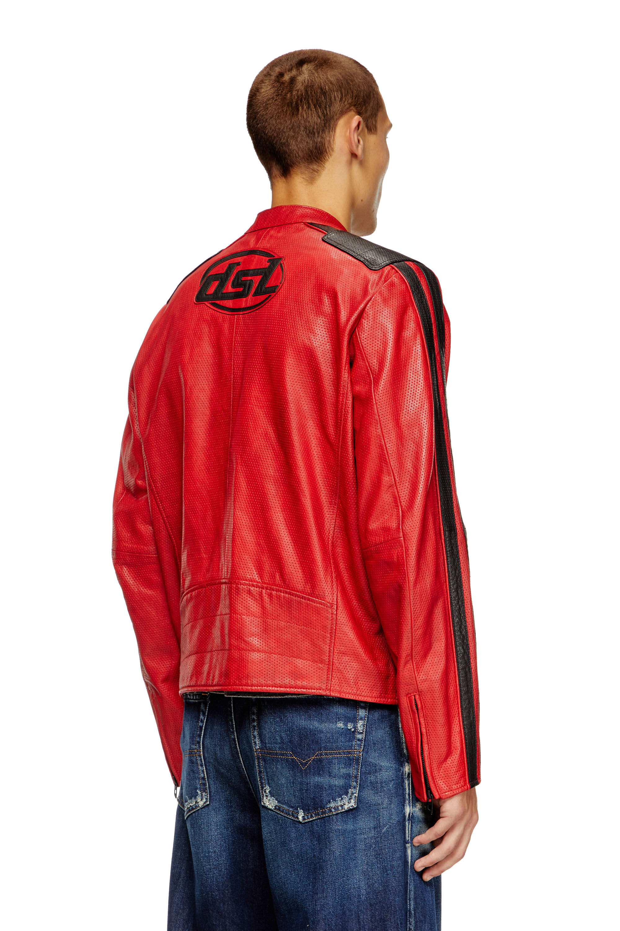 Diesel - L-POP, Chaqueta de motorista de cuero perforado Unisex in Rojo - 4