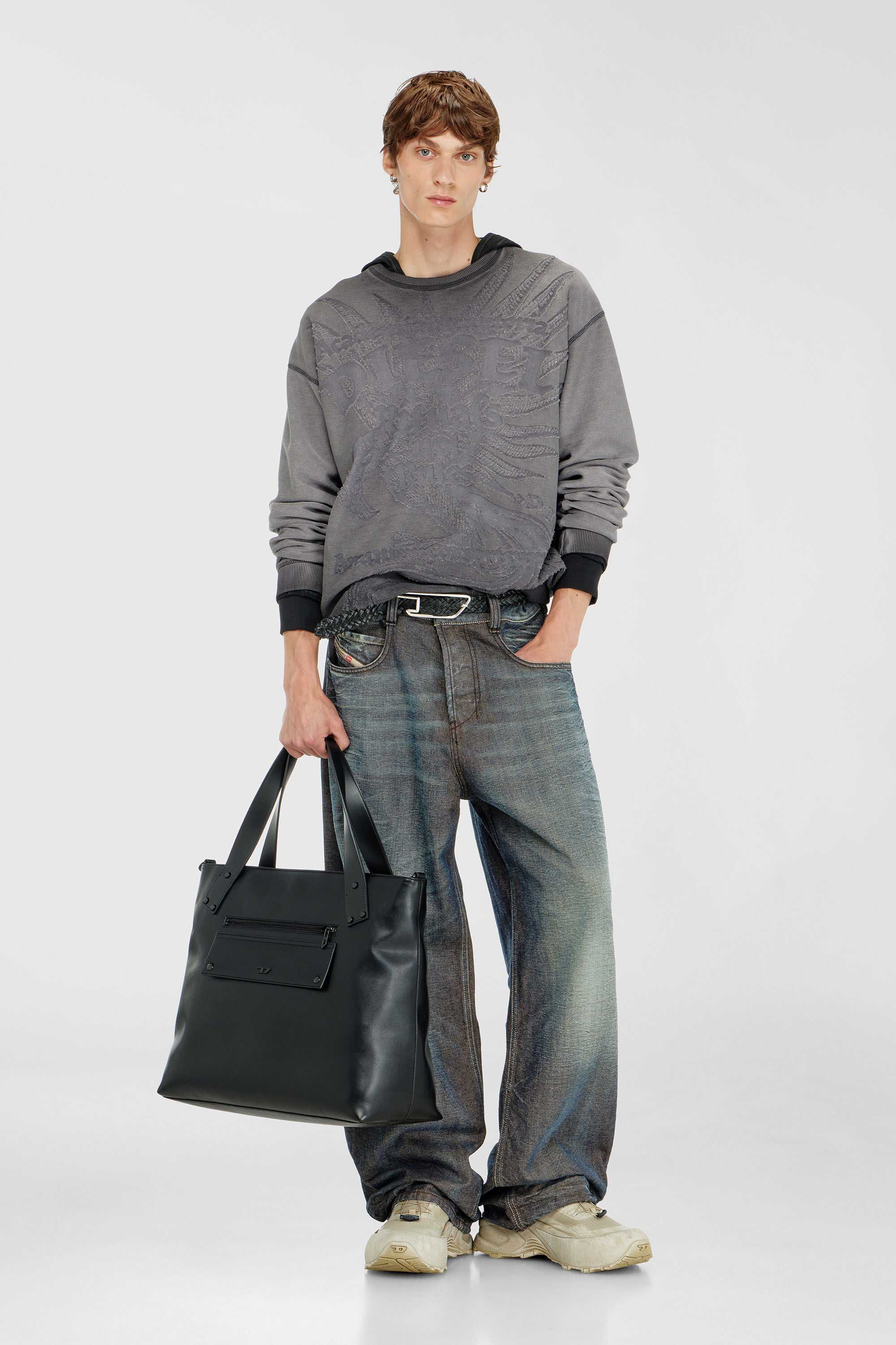 Diesel - S-ARON-RAW, Sudadera con estampado devor&eacute; Hombre in Gris - 1