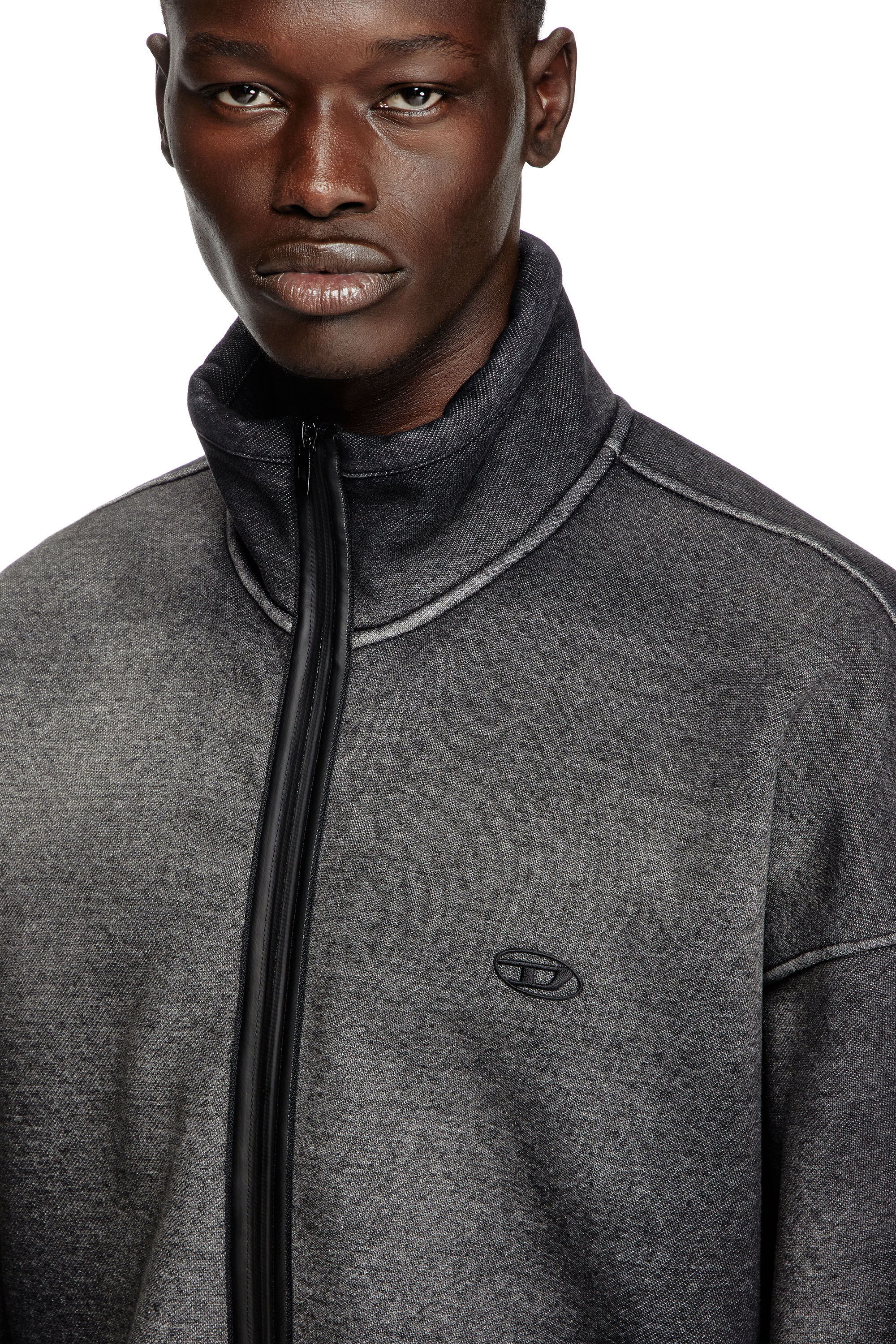 Diesel - S-BATY, Sudadera con cremallera jacquard con efecto denim Unisex in Negro - 5