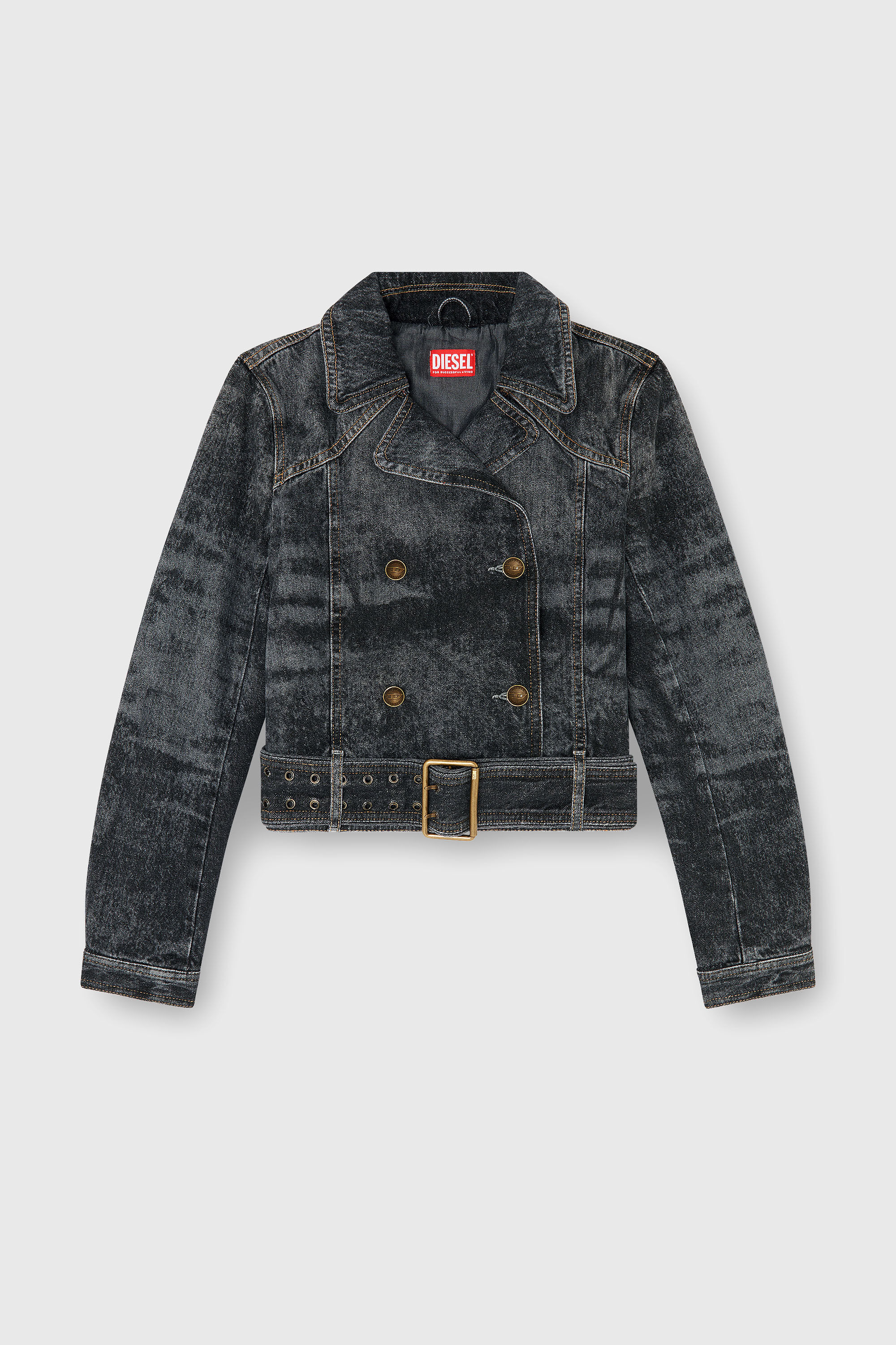 Diesel - DE-LEGEND-S, Chaqueta denim cropped con cintur&oacute;n Mujer in Negro - 2