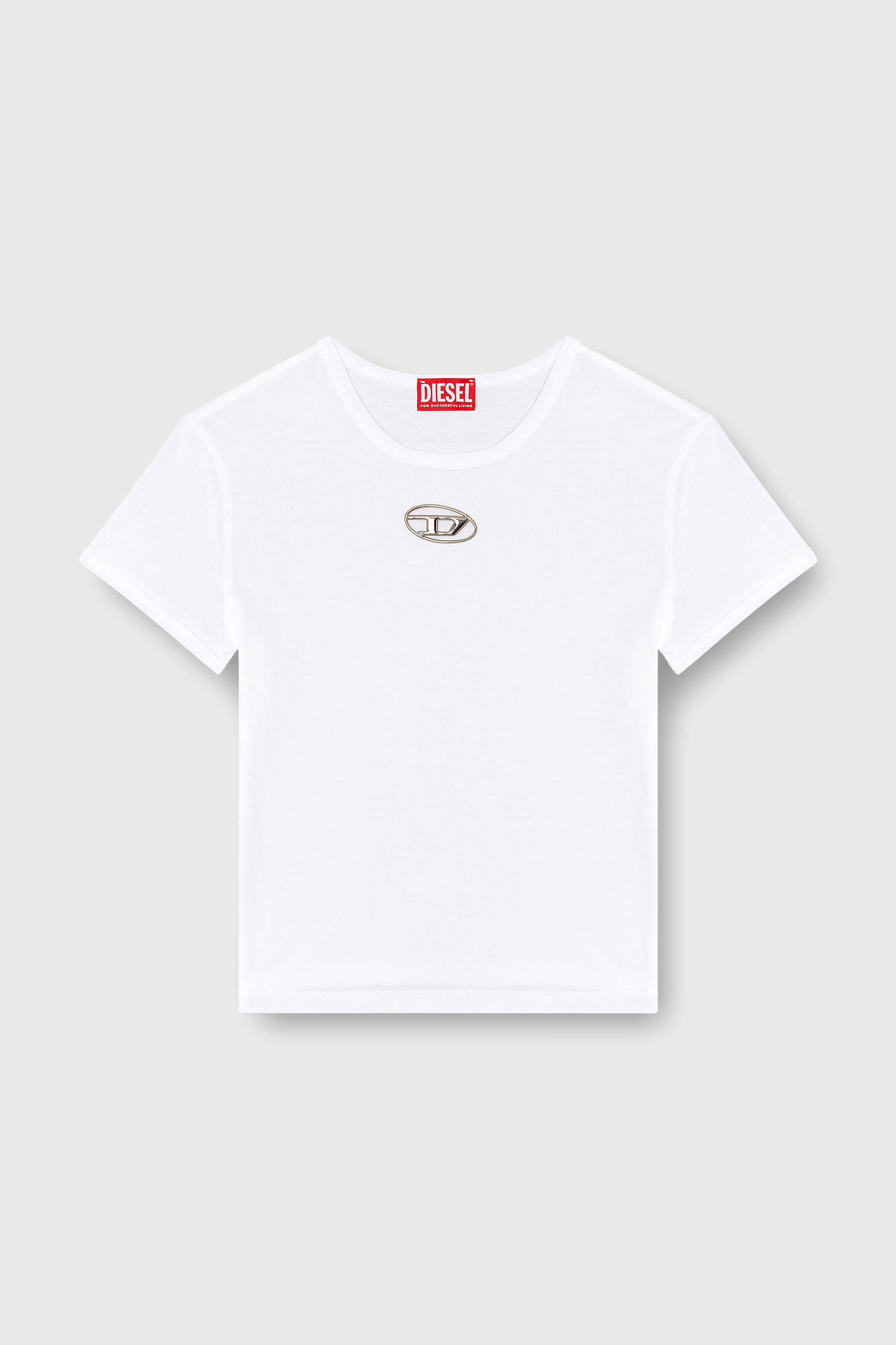 Diesel - T-UNCUTIE-LONG-OD-Q1, Camiseta de fit entallado con logotipo Oval D recortado Mujer in Blanco - 2