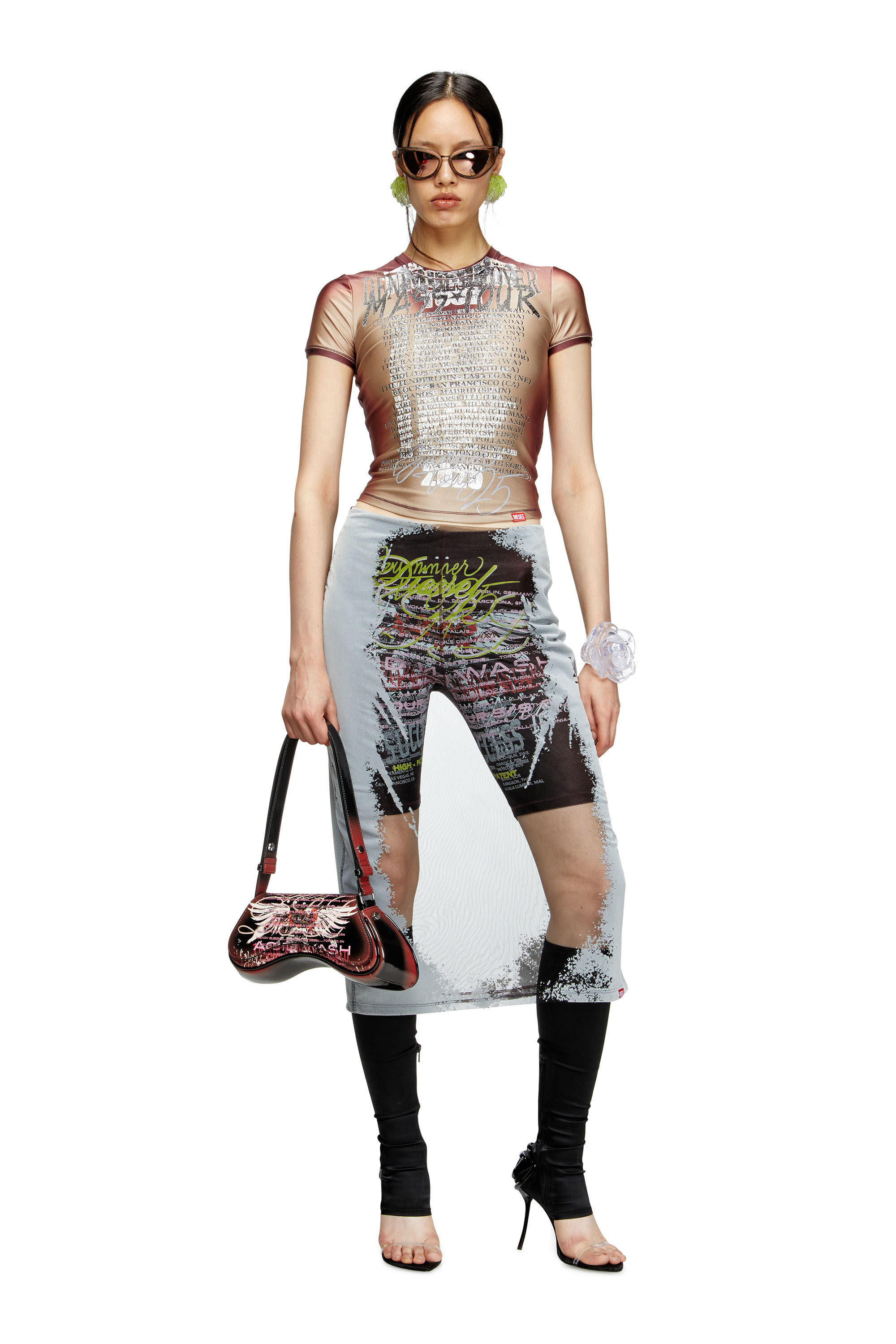 Diesel - T-KALYC, Top de manga corta con estampado de letras de canciones Mujer in Marrón - 1