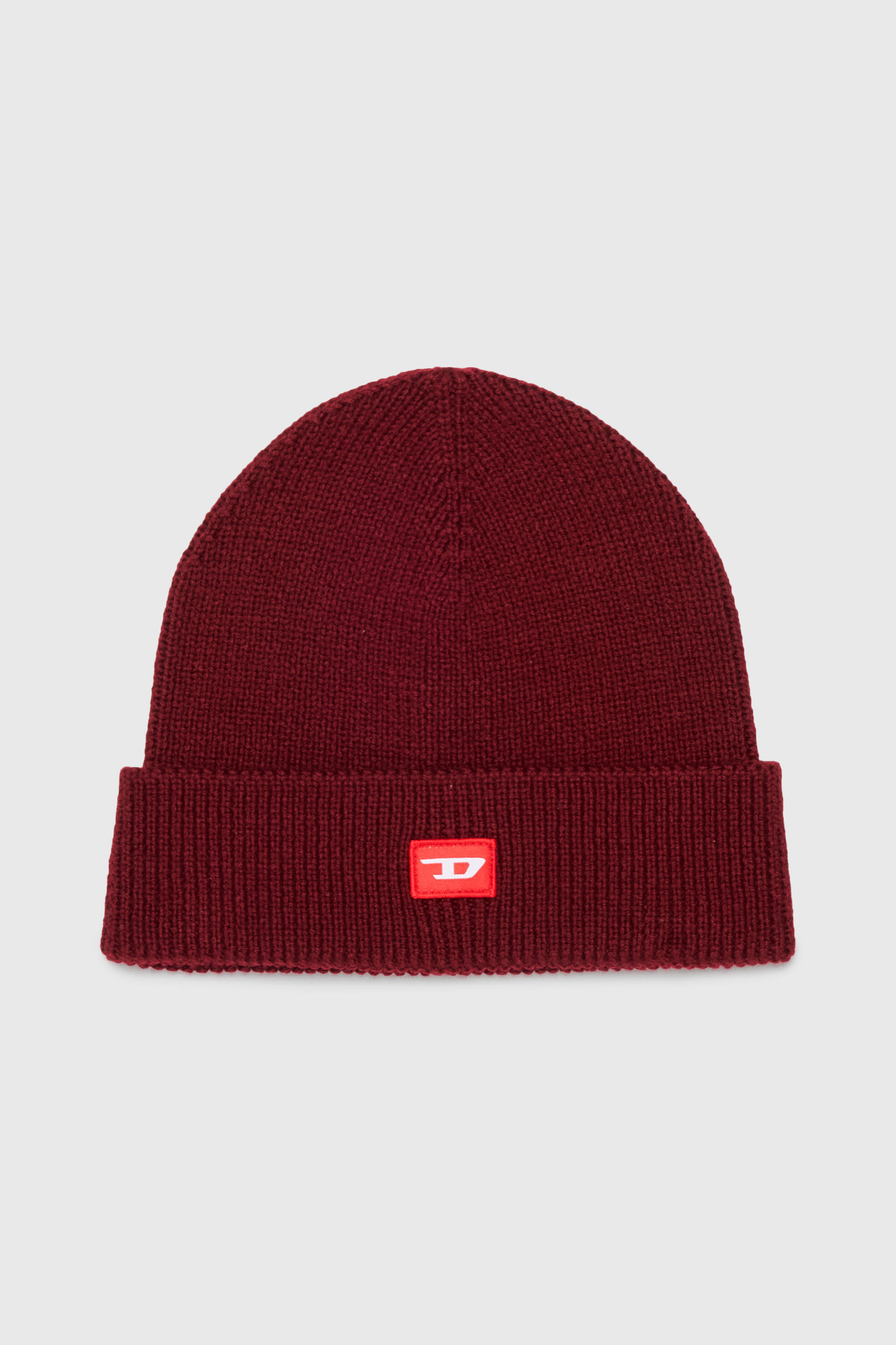 Diesel - FLOT, Unisex's Wool-blend beanie with D logo patch in Red - 1