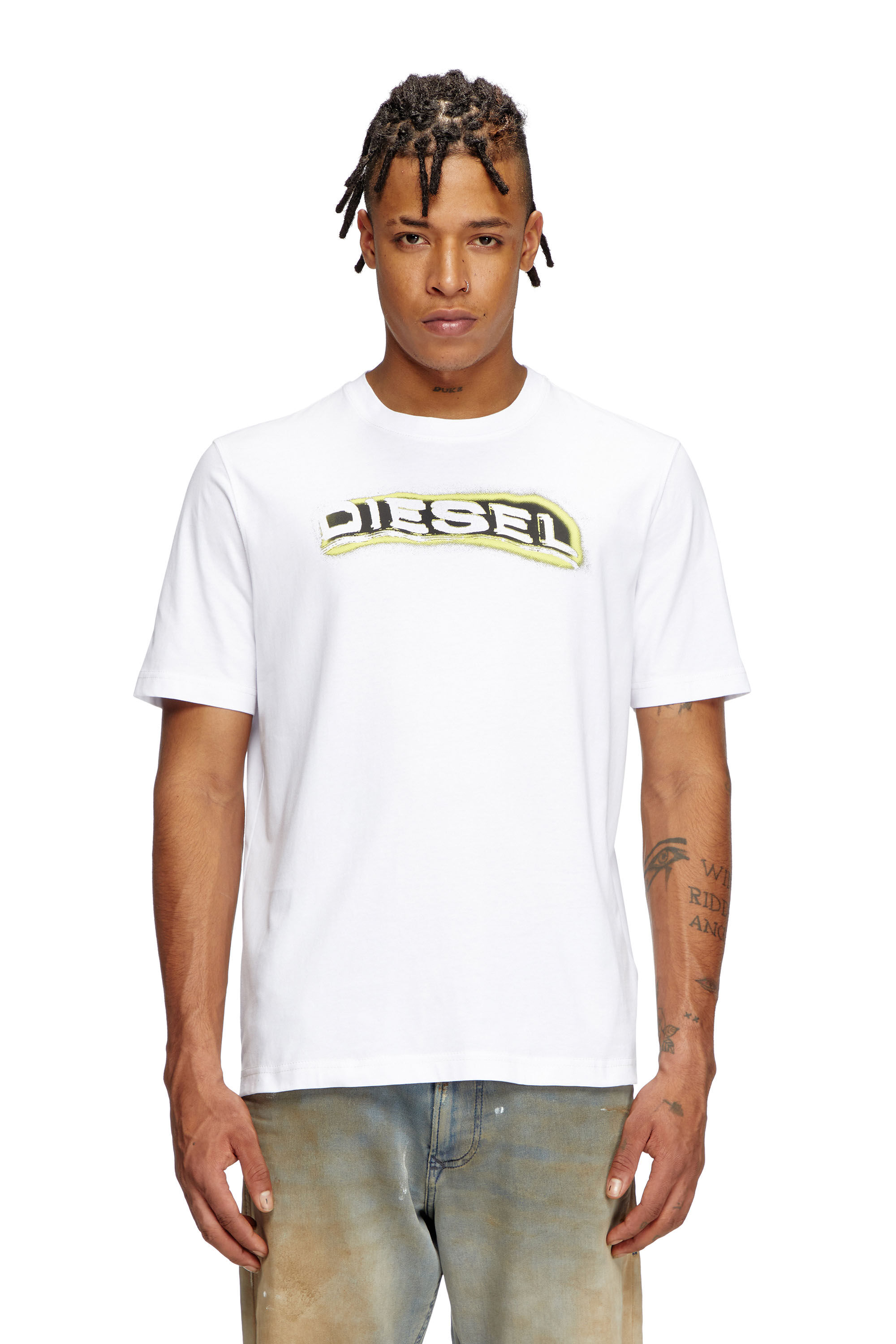 Diesel - T-ADJUST-R4, Man's T-shirt with puff-print logo in White - 3