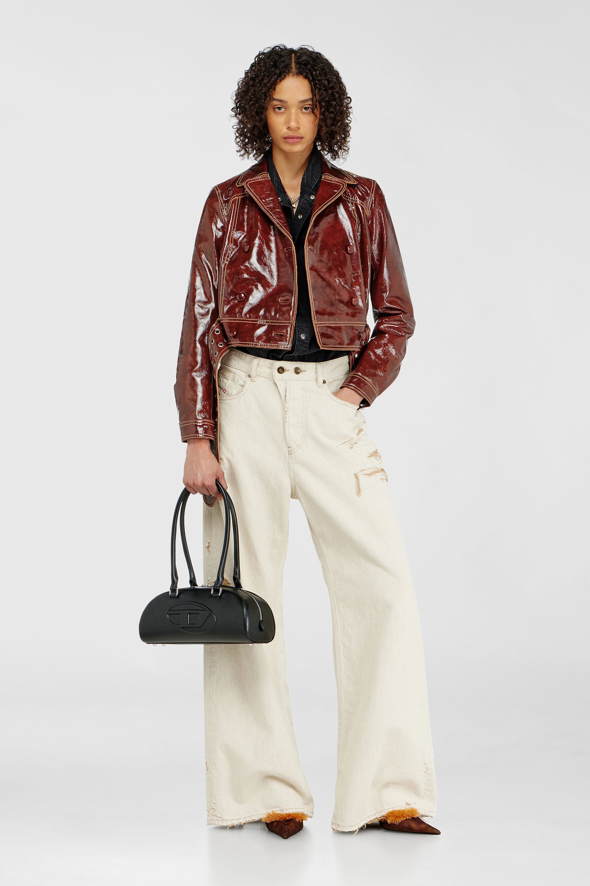 Diesel - L-EGEND, Chaqueta de charol con cintur&oacute;n ancho Mujer in Rojo - 1