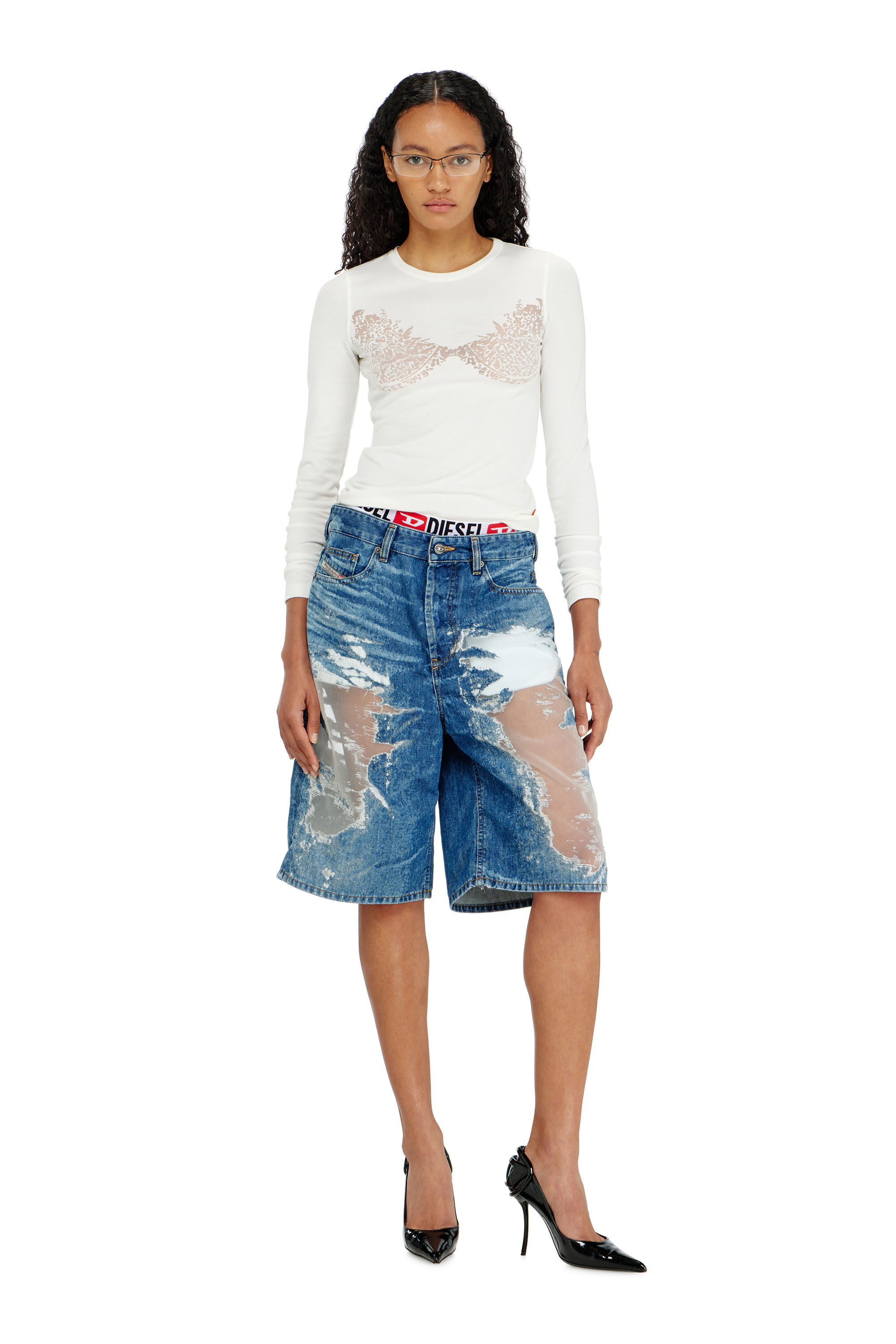 Diesel - PR-DE-SIRE-SHORT, Shorts de denim devor&eacute; Unisex in Azul marino - 6