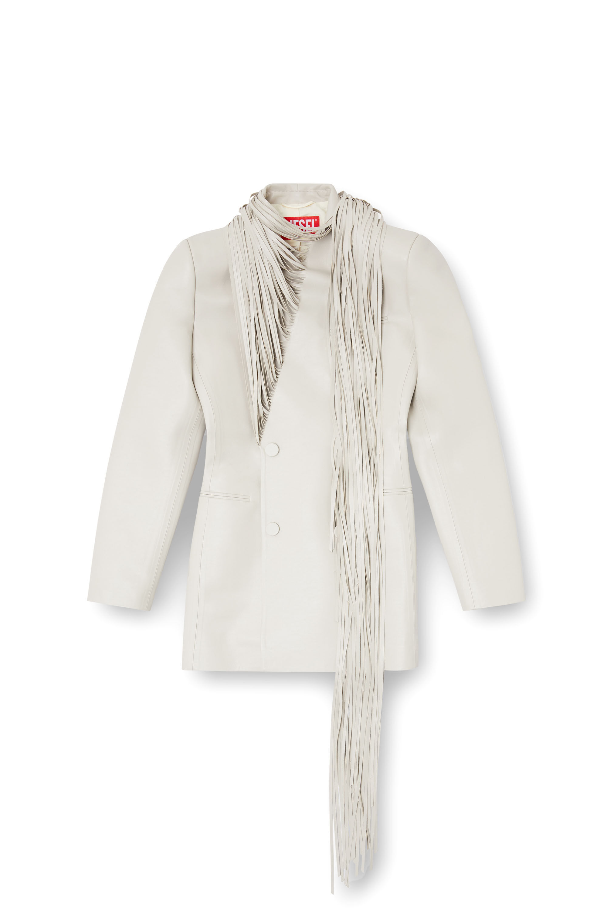 Diesel - G-SHANK, Abrigo corto con flecos de bufanda deshilachados Mujer in Gris - 2