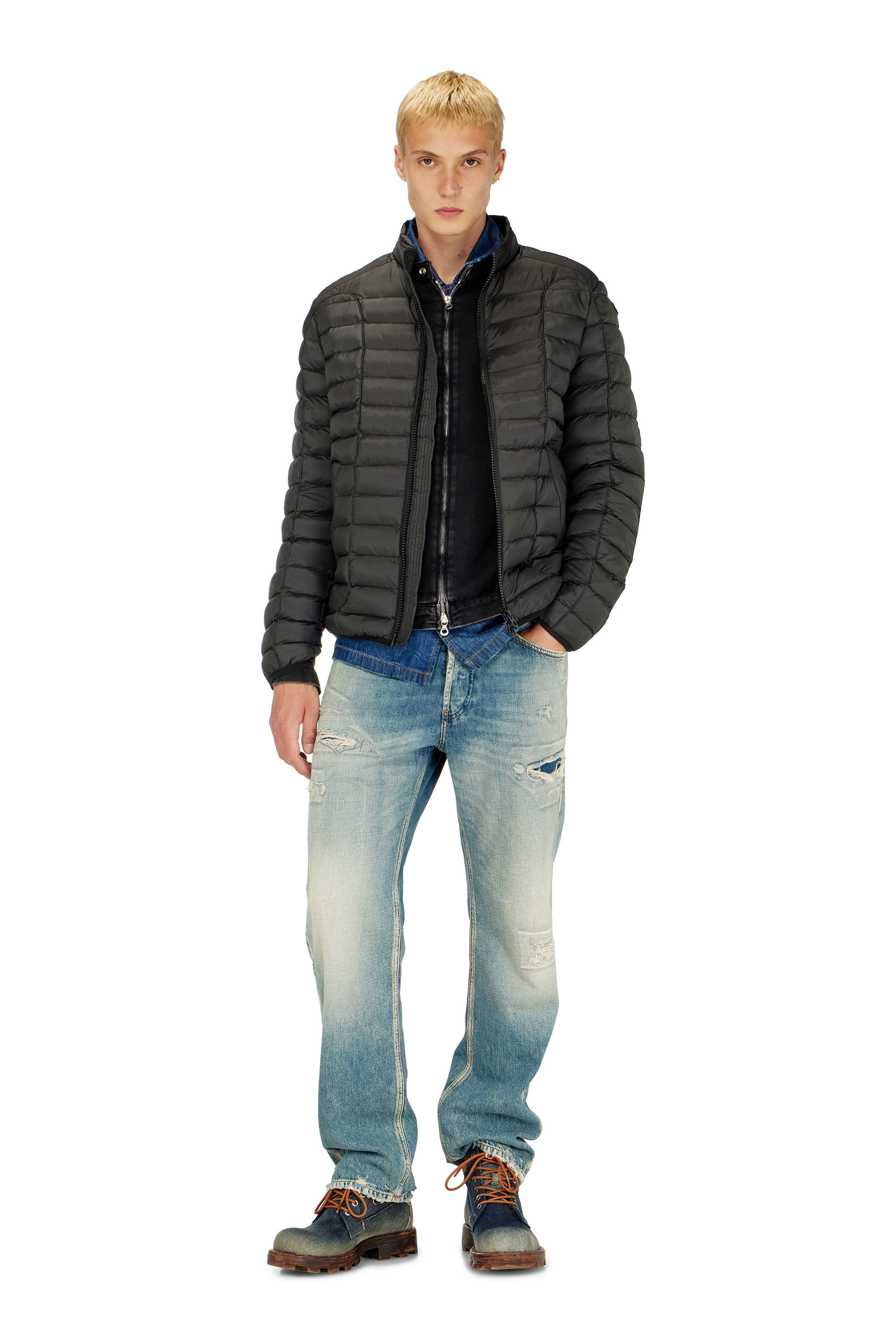 Diesel - W-PILOT, Chaqueta puffer en nailon ligero Hombre in Negro - 1