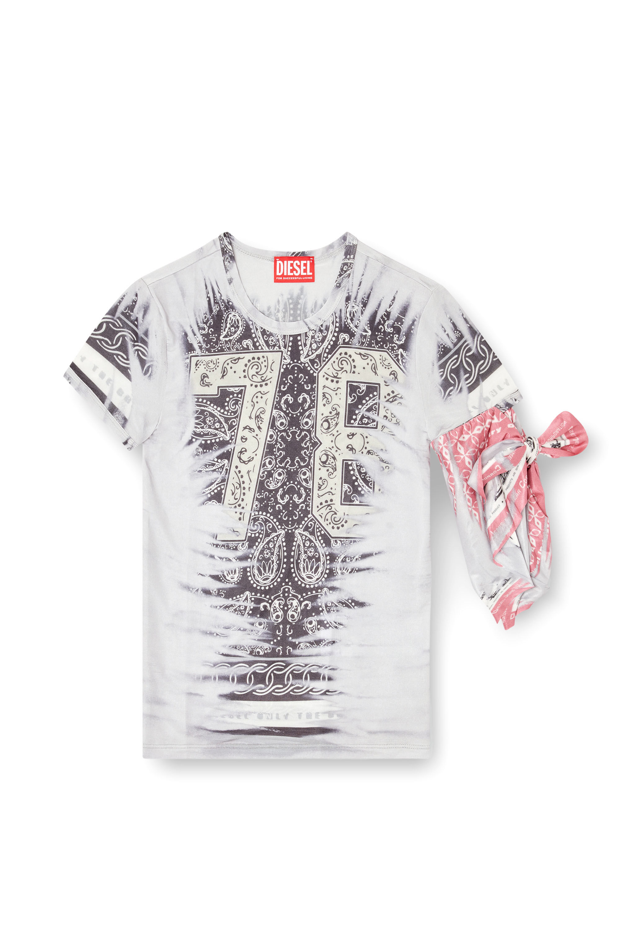 Diesel - T-DANA, Camiseta con lazo de brazo tipo bandana Mujer in Gris - 2