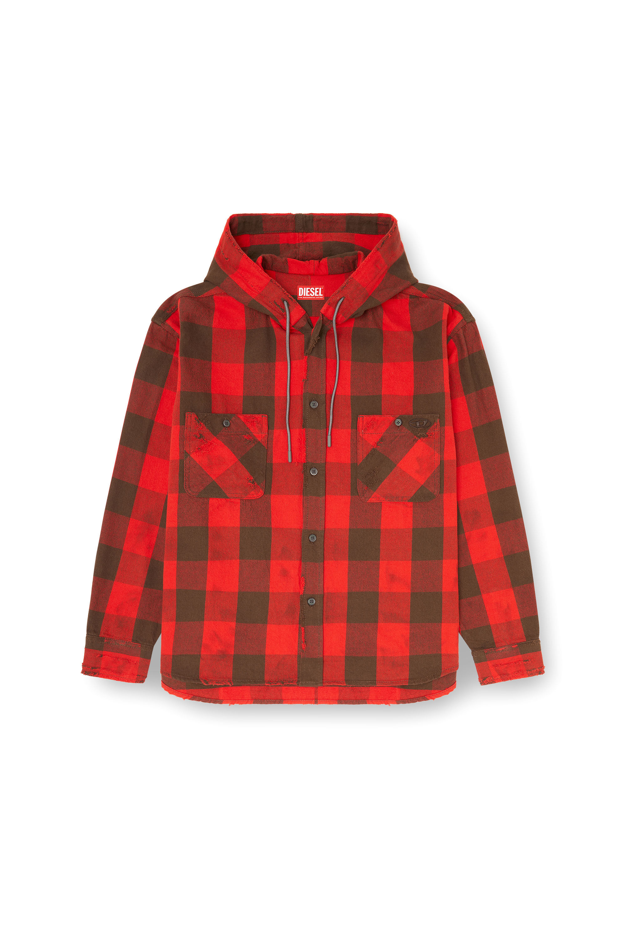 Diesel - S-DRUM-HOODY, Camisa con capucha efecto desgastado en franela de cuadros Hombre in ToBeDefined - 2
