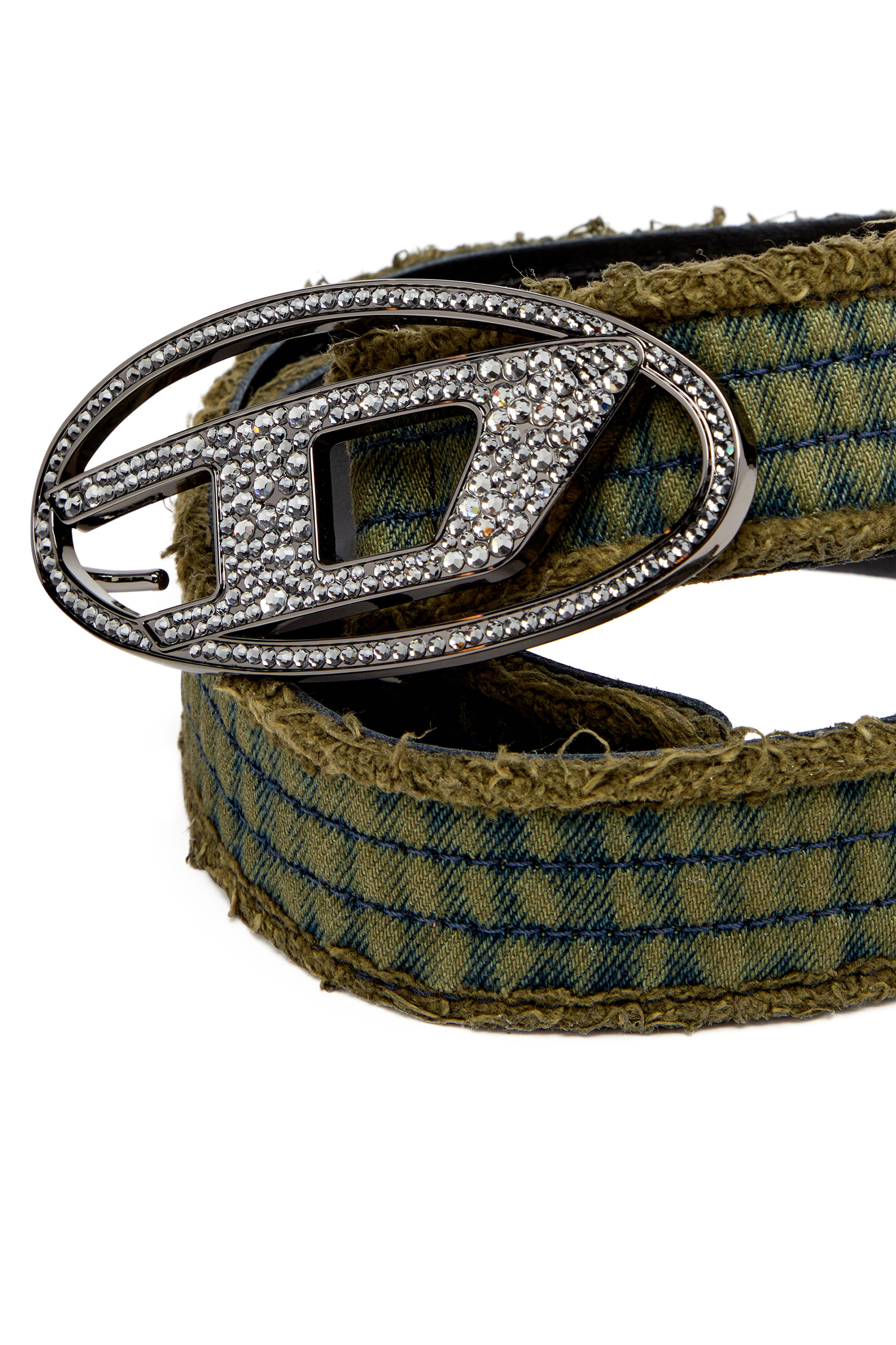 Diesel - B-1DR STRASS, Cinturón denim y de piel con hebilla de cristal Mujer in Verde - 3