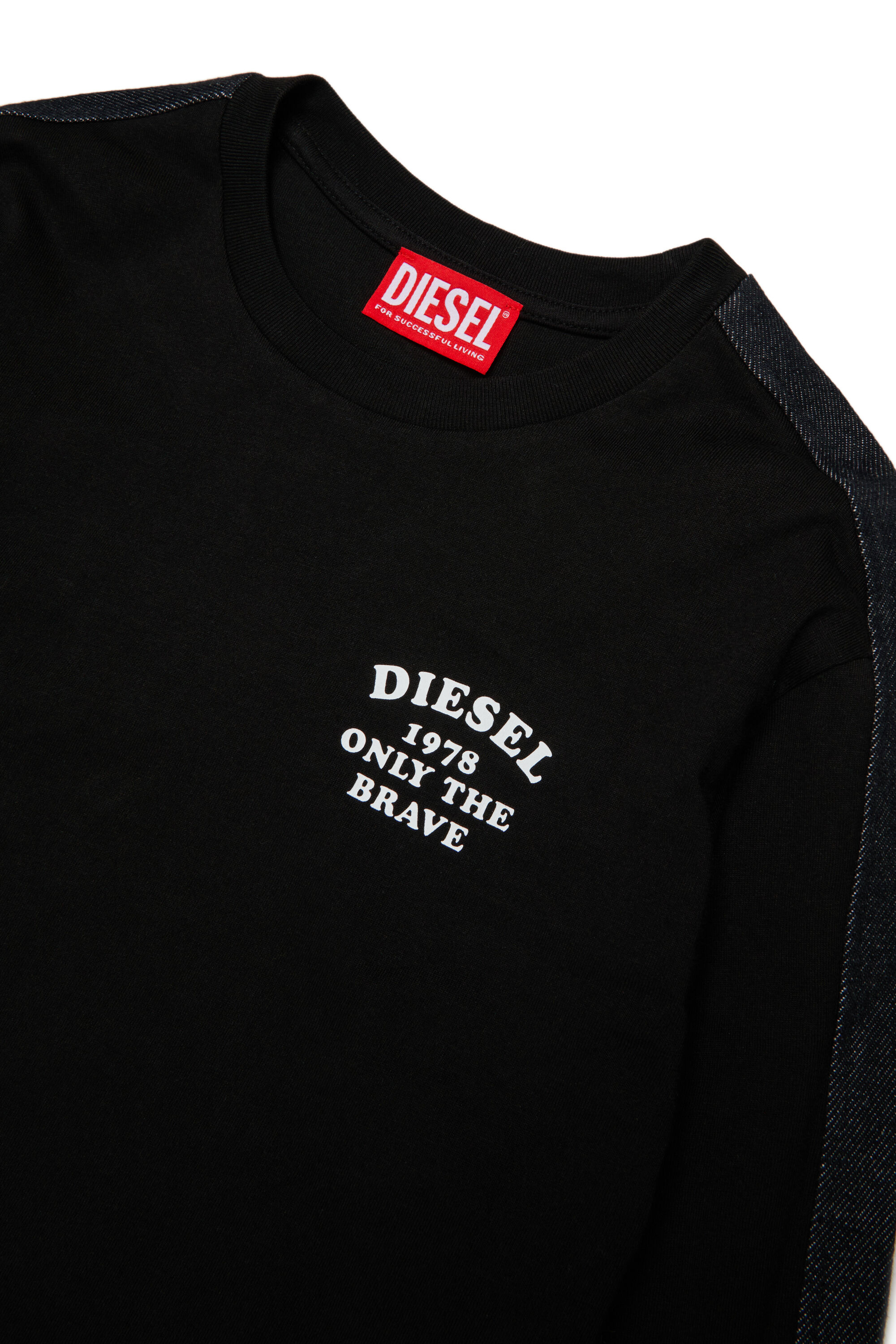 Diesel - TEAN OVER, Camiseta de manga larga con logo y bandas en contraste Hombre in Negro - 3