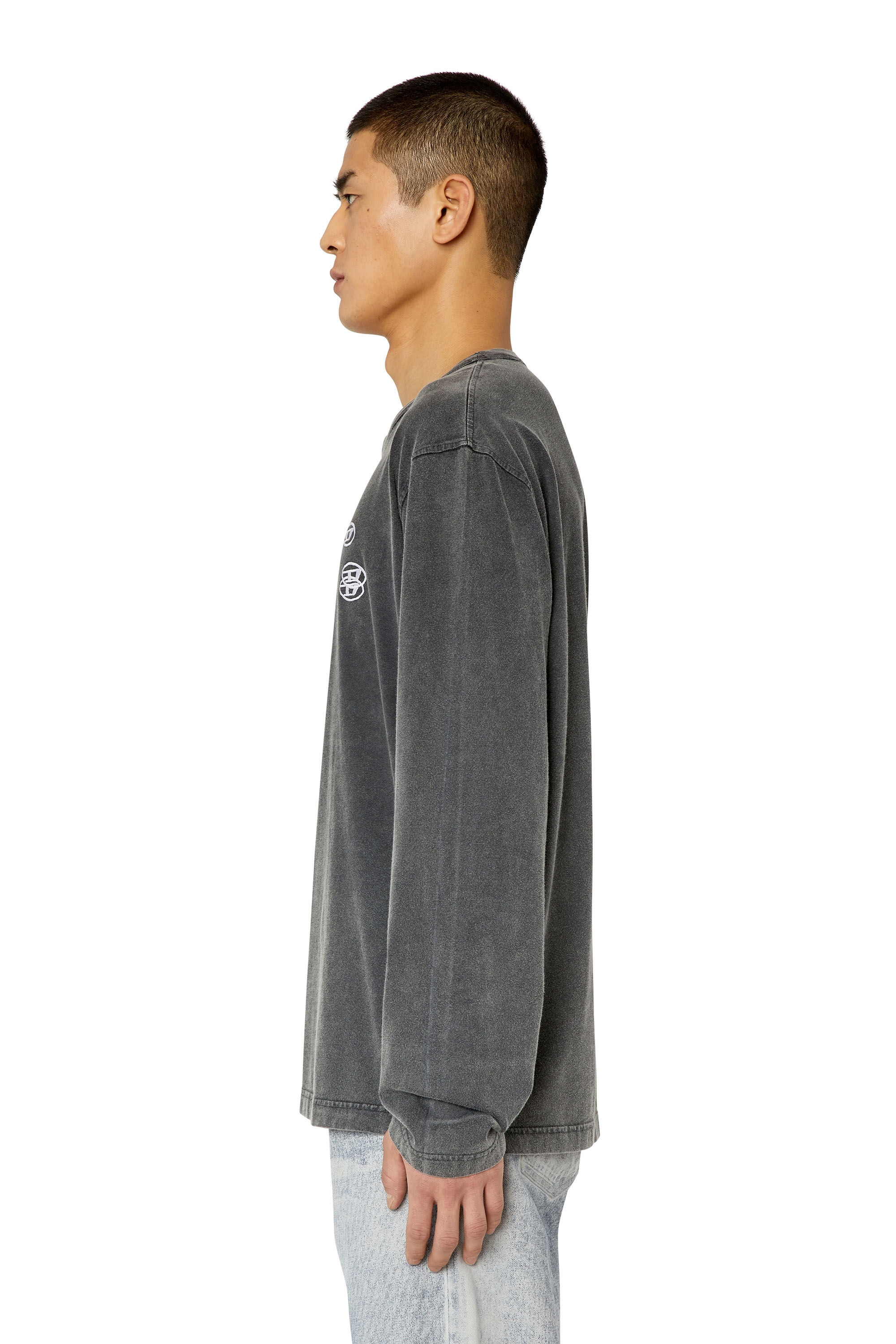 Diesel - T-CRANE-LS-SLITS, Camiseta con triple bordado de logotipo Hombre in Negro - 5
