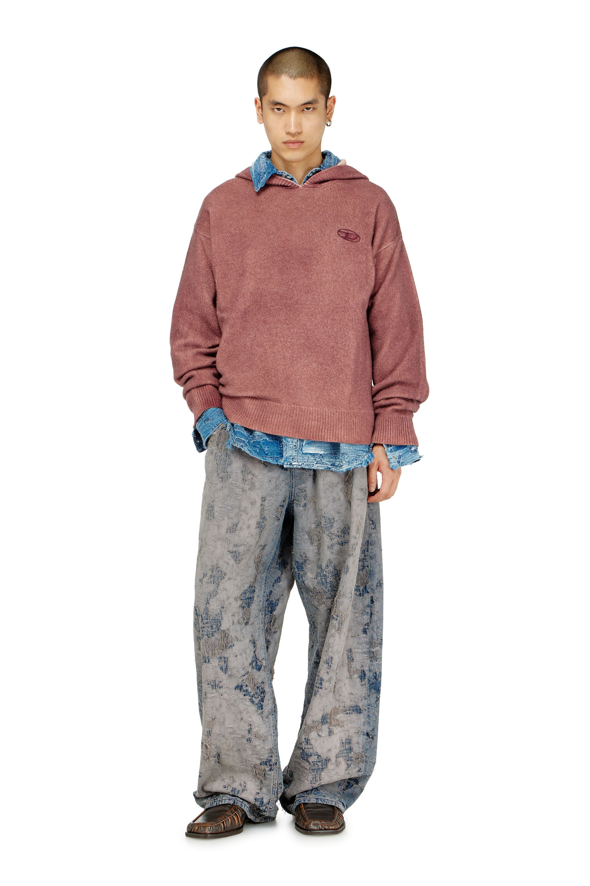 Diesel - K-PICKLED, Sudadera con capucha te&ntilde;ida doble en punto mezcla de lana Hombre in Rojo - 1