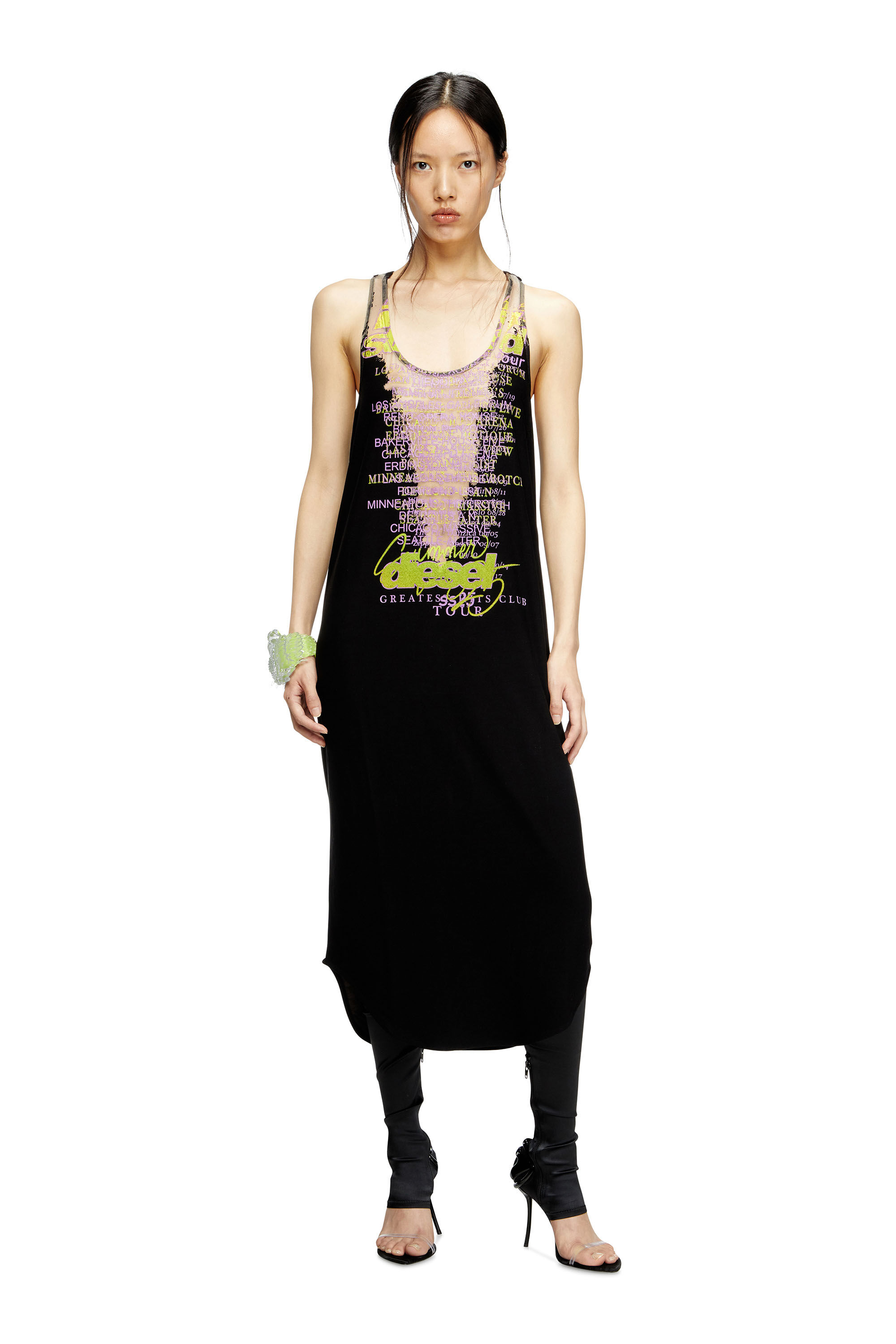 Diesel - D-SHANY-LONG, Vestido sin mangas con estampado de letras de canciones Mujer in Negro - 1