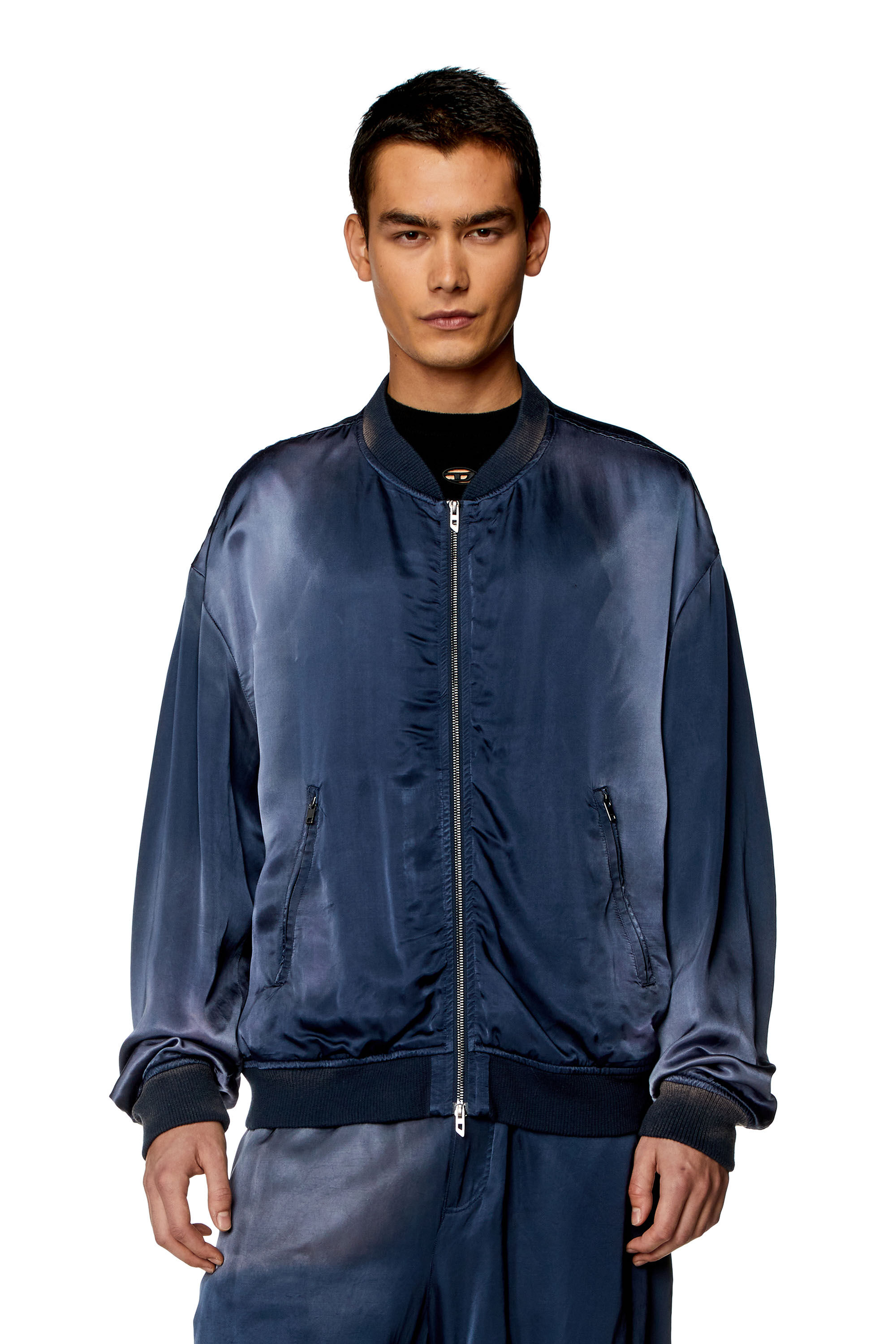 Diesel - J-MARTEX, Man Satin bomber jacket with faded effect in Blue - Image 3