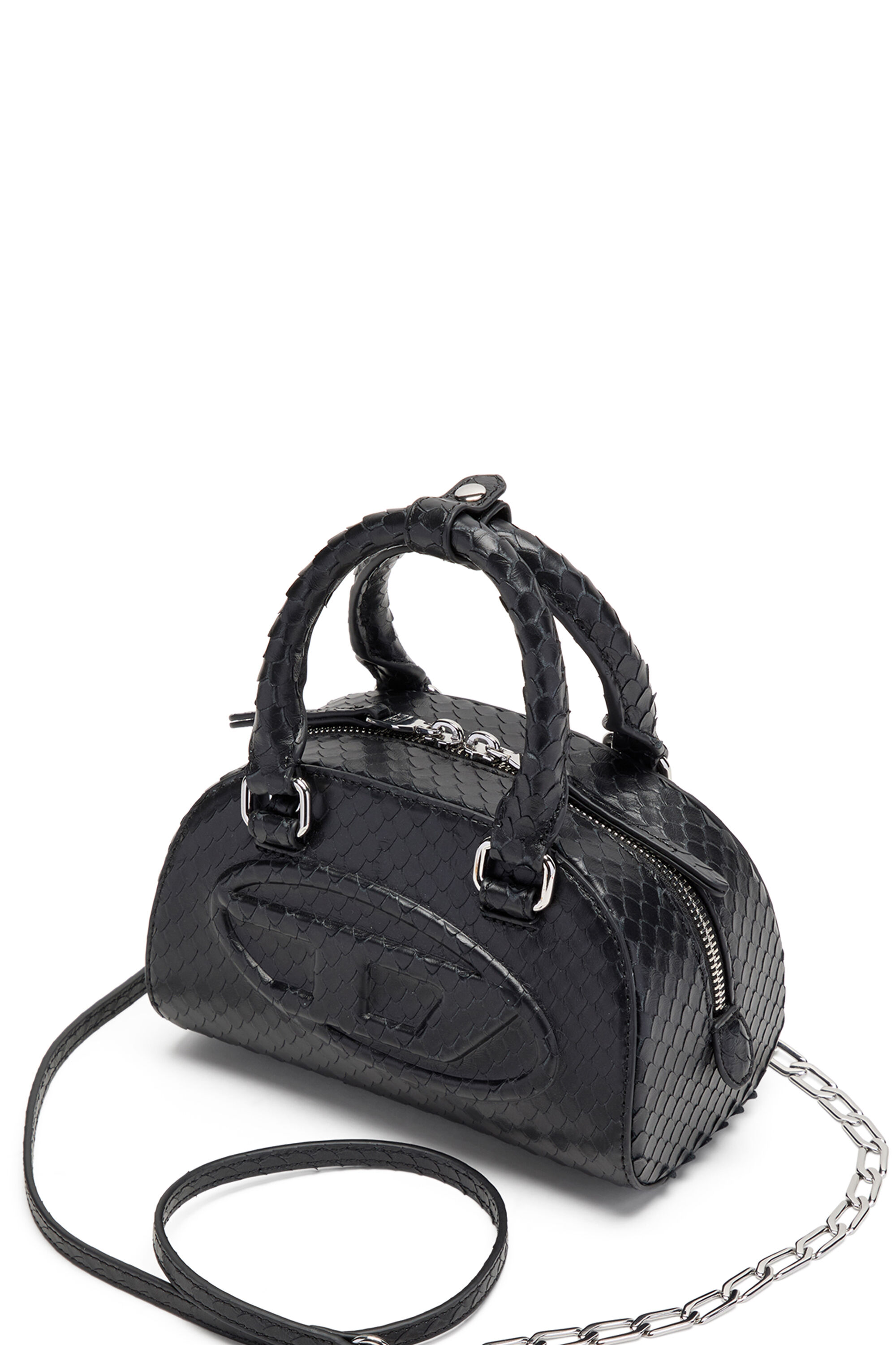 Diesel - 1DR DOME CROSSBODY, 1DR Dome-Bolso bowling mini en piel efecto serpiente Mujer in Negro - 3