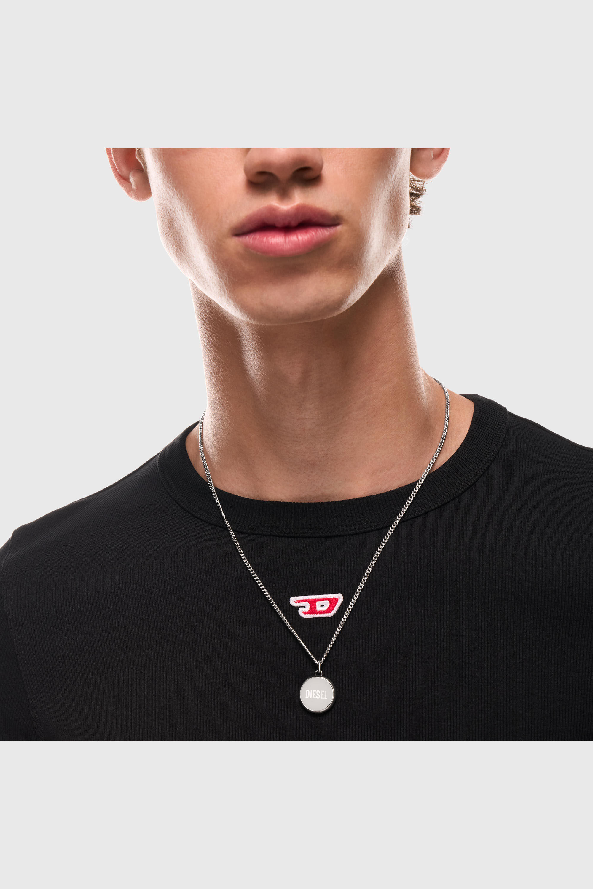 Diesel - DX1738040, Collar de acero inoxidable con colgante y textura denim Unisex in Plateado - 5