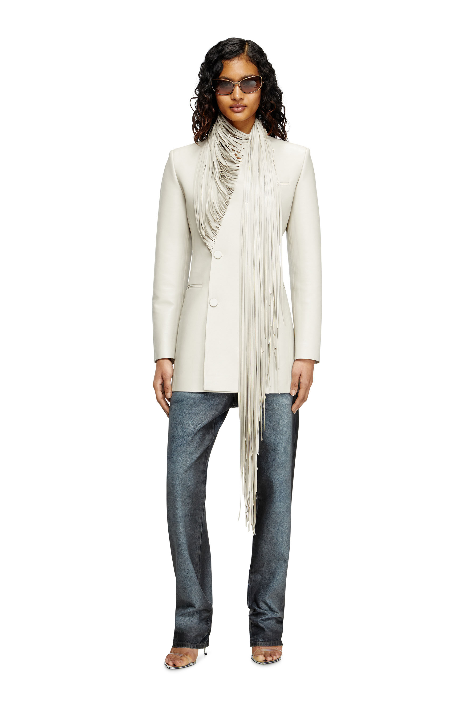 Diesel - G-SHANK, Abrigo corto con flecos de bufanda deshilachados Mujer in Gris - 1