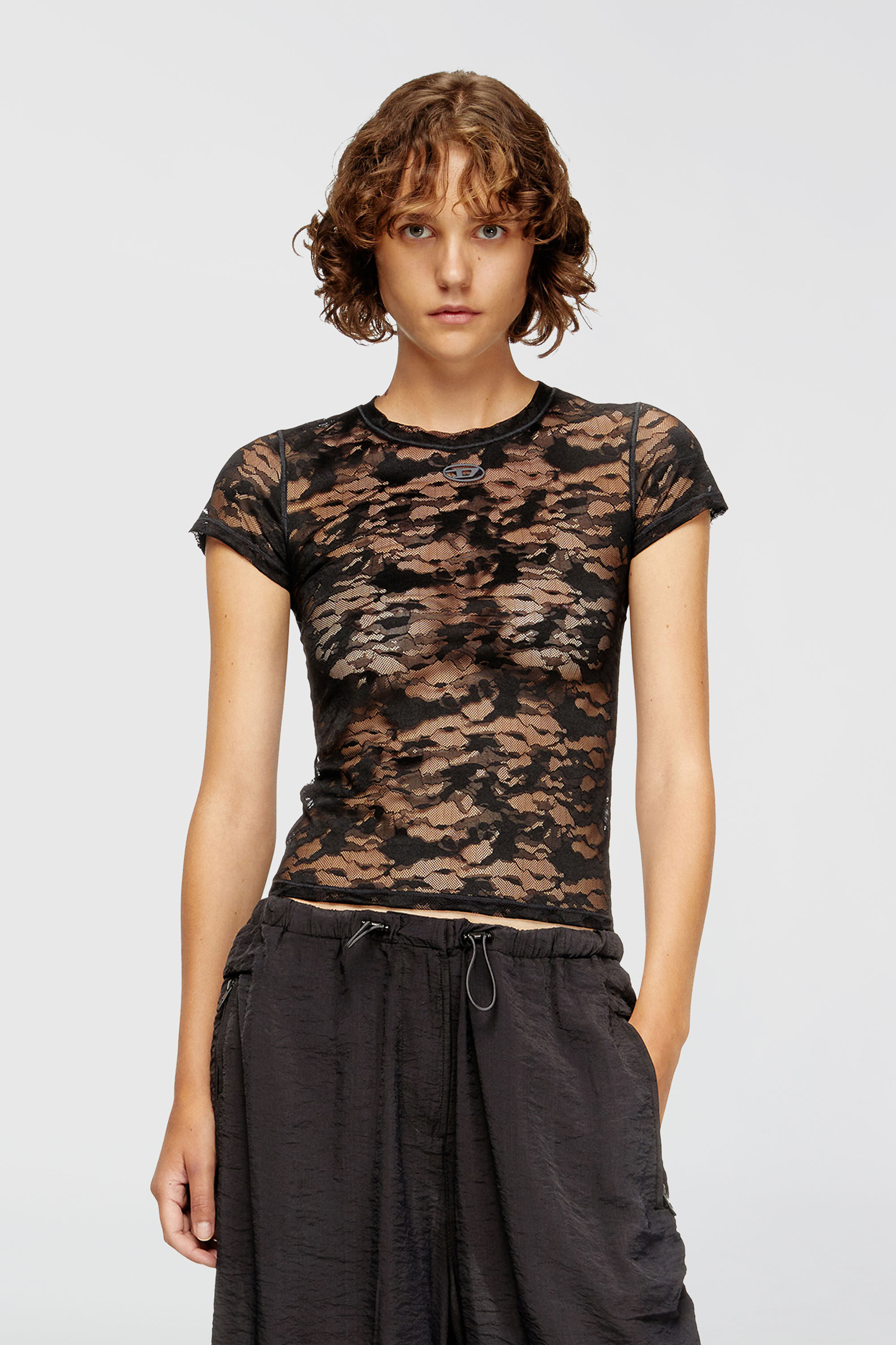 Diesel - KASIA-UTLT, Camiseta de encaje camuflado Mujer in Negro - 5