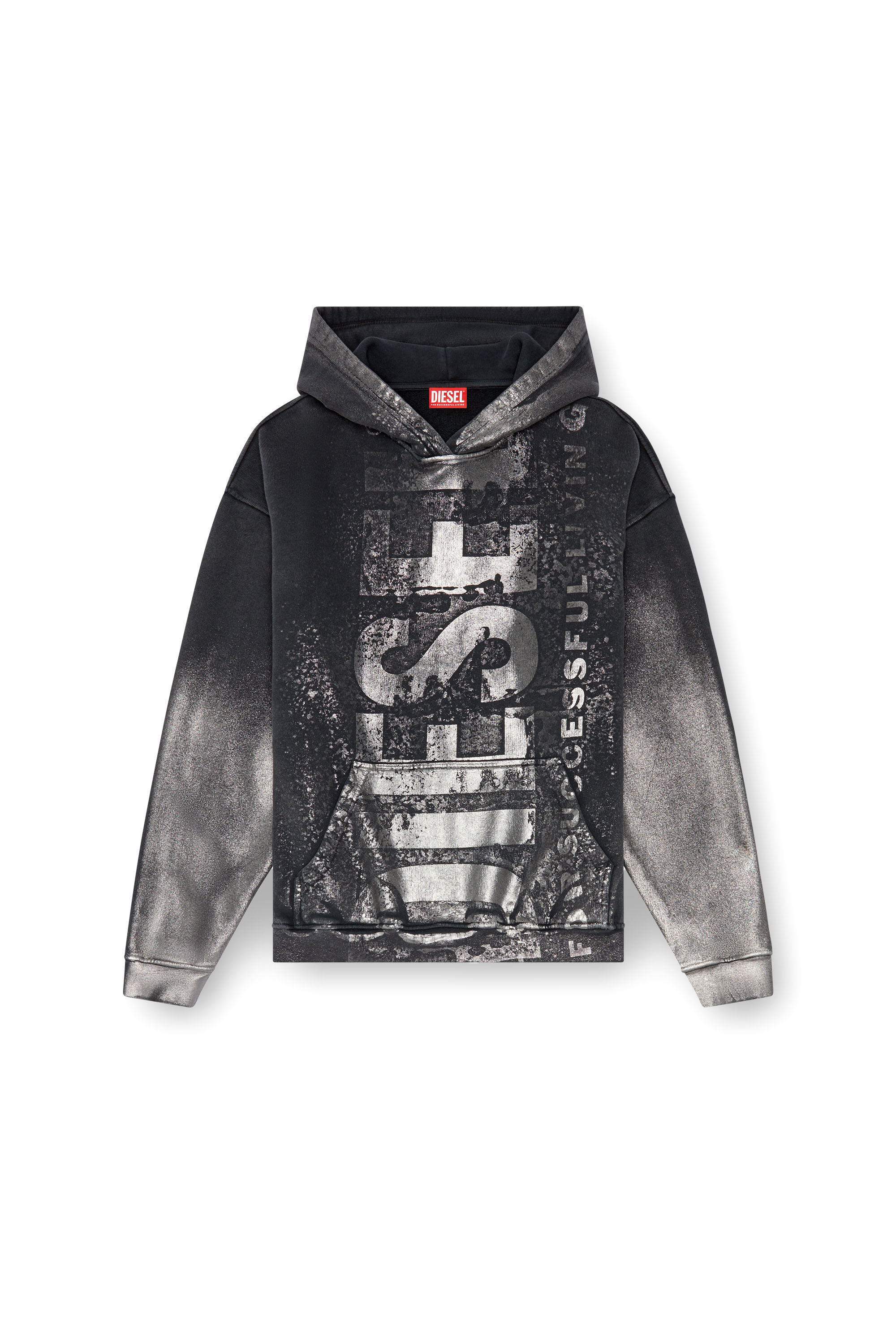 Diesel - S-BOXT-HOOD-Q6, Sudadera metalizada con capucha y logotipo Hombre in Negro - 2