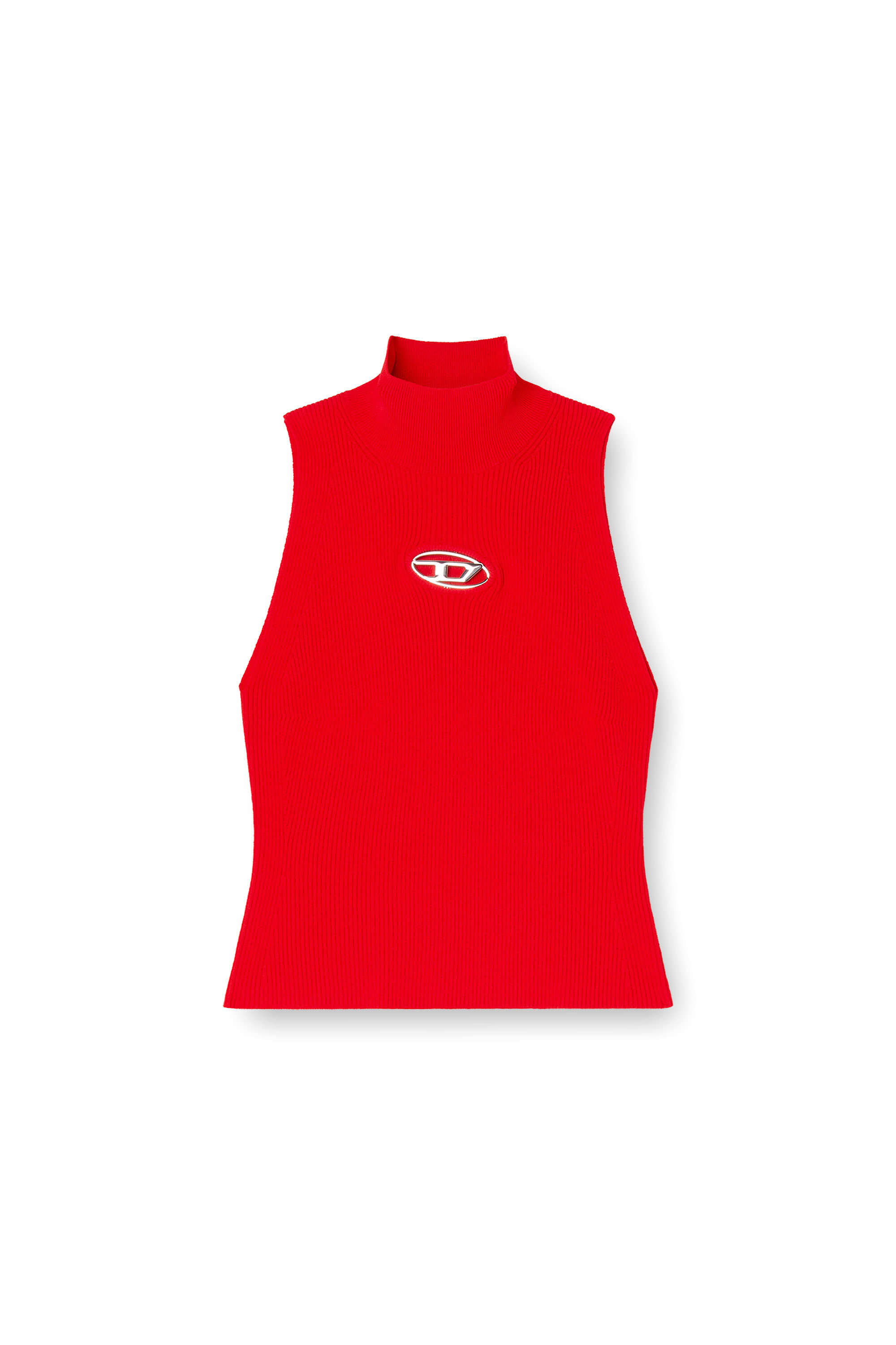 Diesel - M-ONERVAX-TOP, Top de cuello alto de punto de canalé Mujer in Rojo - 2