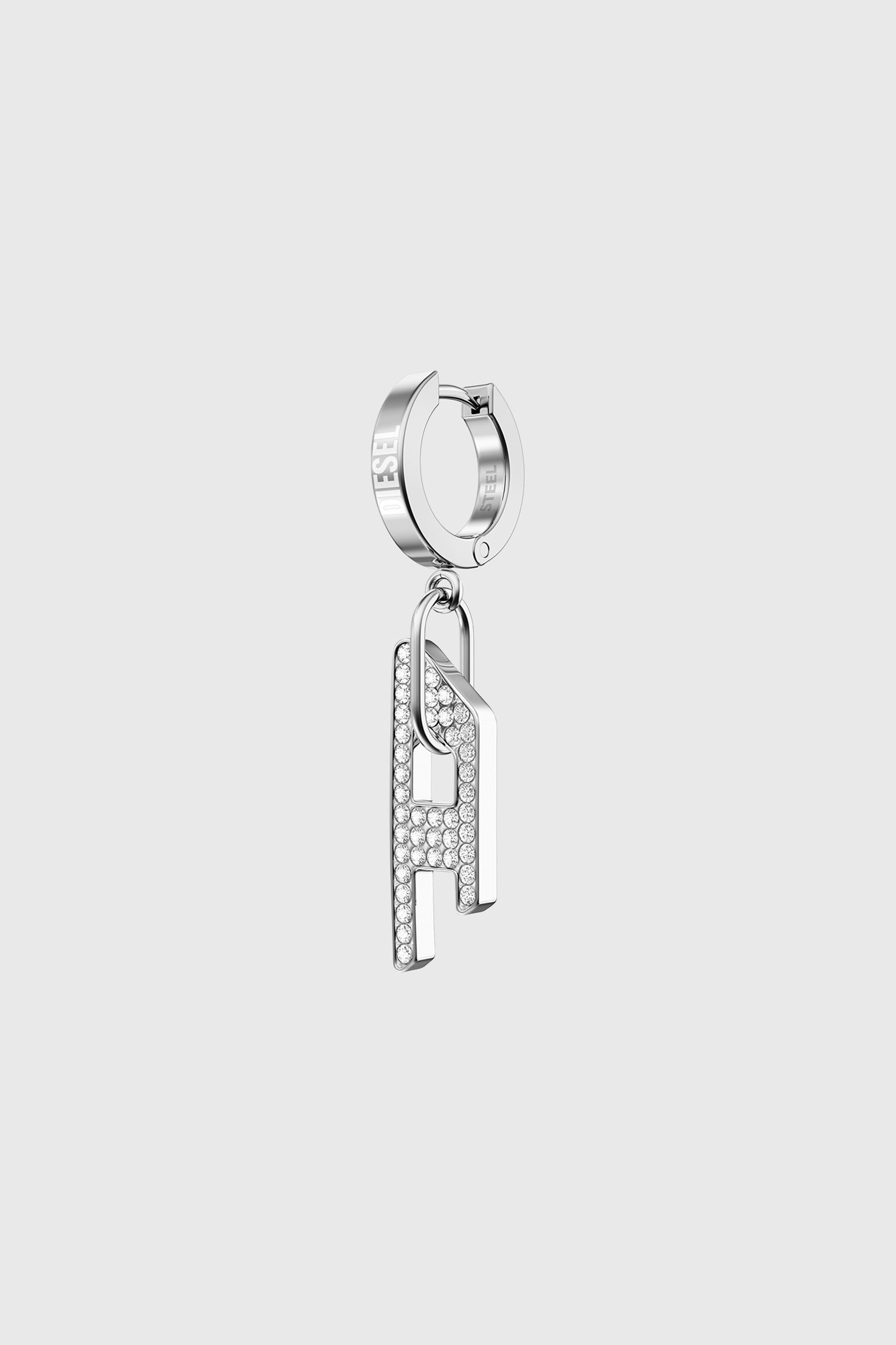 Diesel - DX1706040 JEWELLERY, Pendiente tipo drop de acero inoxidable con glitz D Unisex in Plateado - 2
