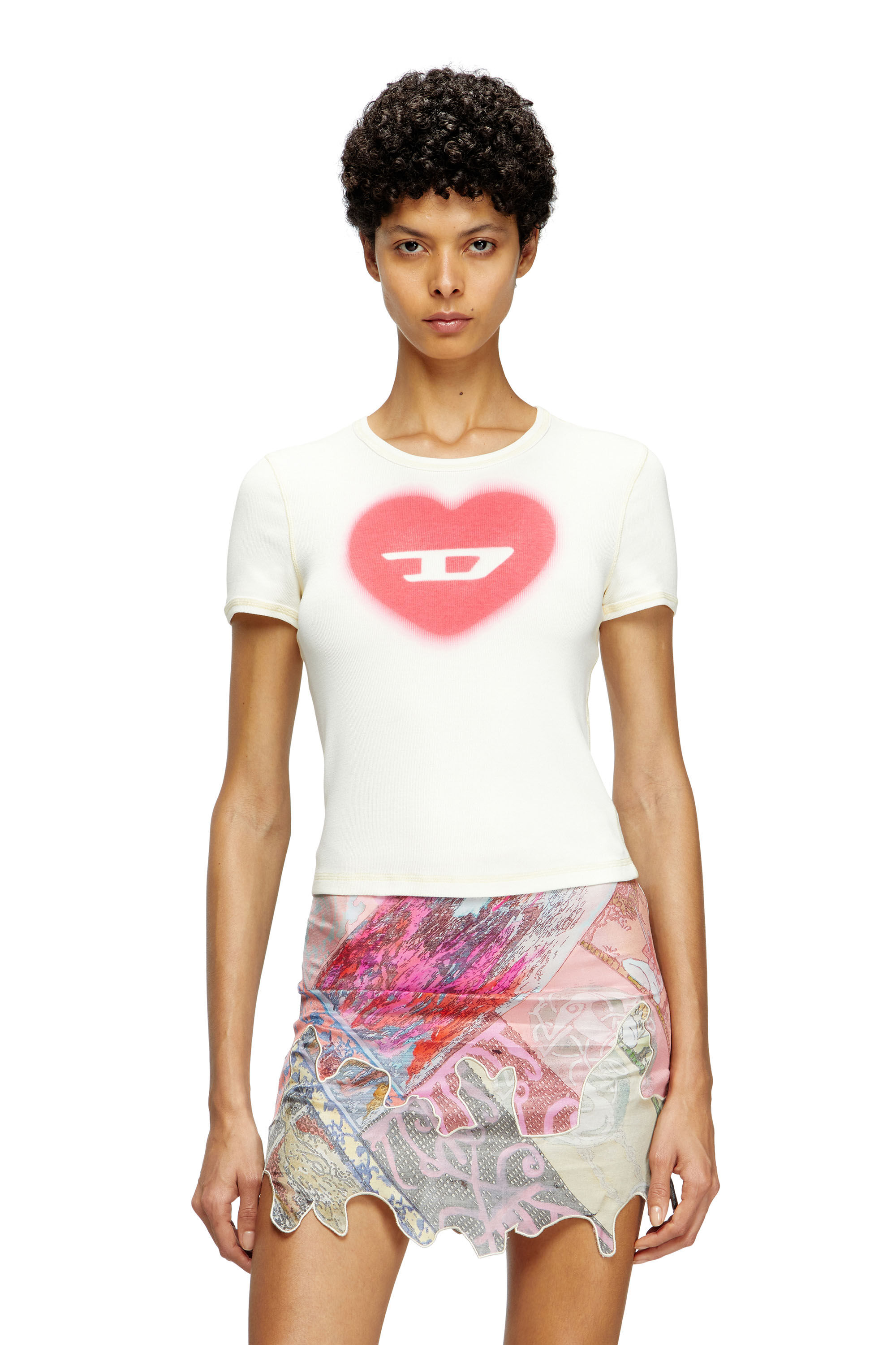Diesel - T-ELE, Sudadera con corazón D en acuarela Mujer in Blanco - 3