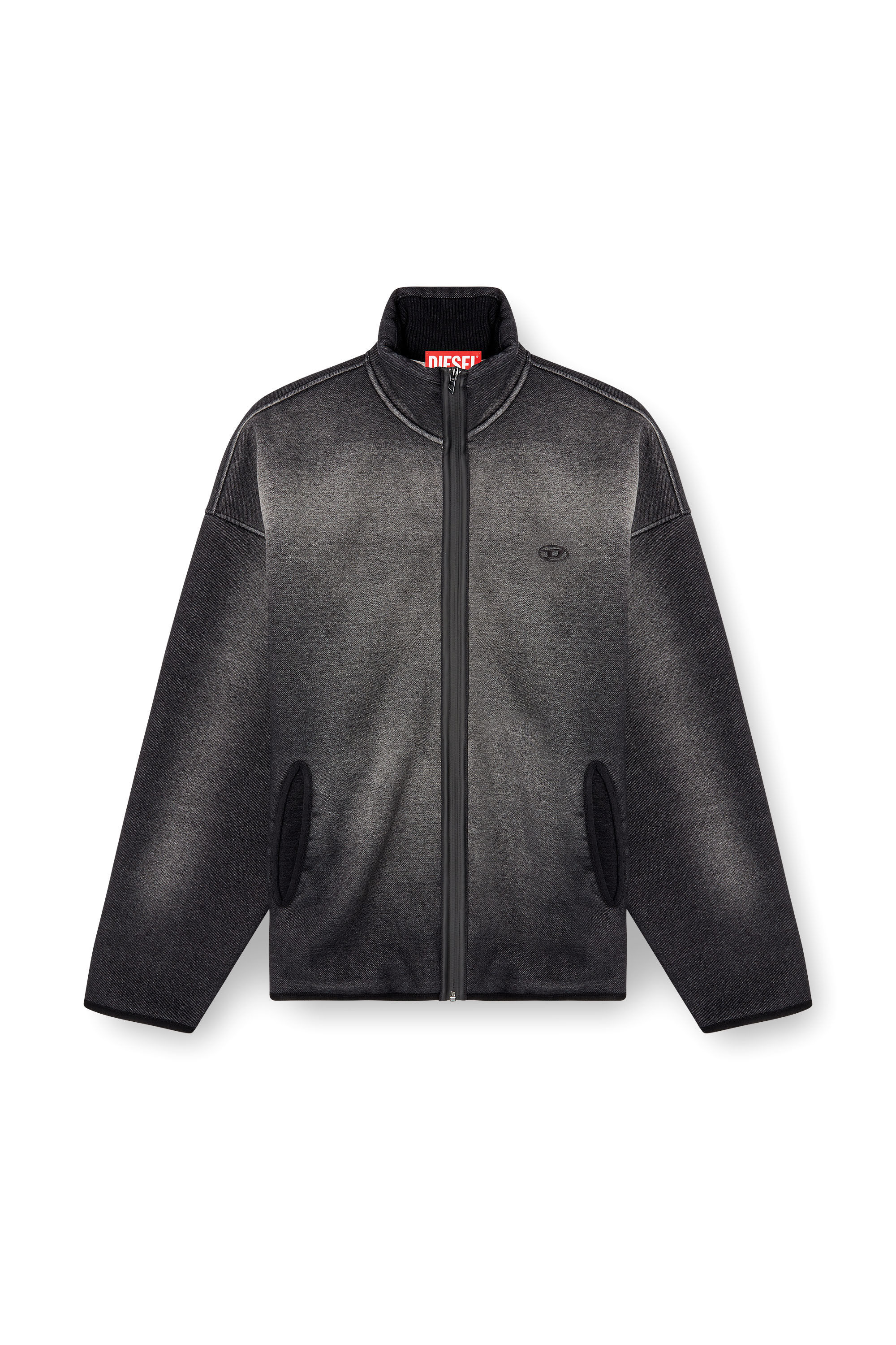 Diesel - S-BATY, Sudadera con cremallera jacquard con efecto denim Unisex in Negro - 2