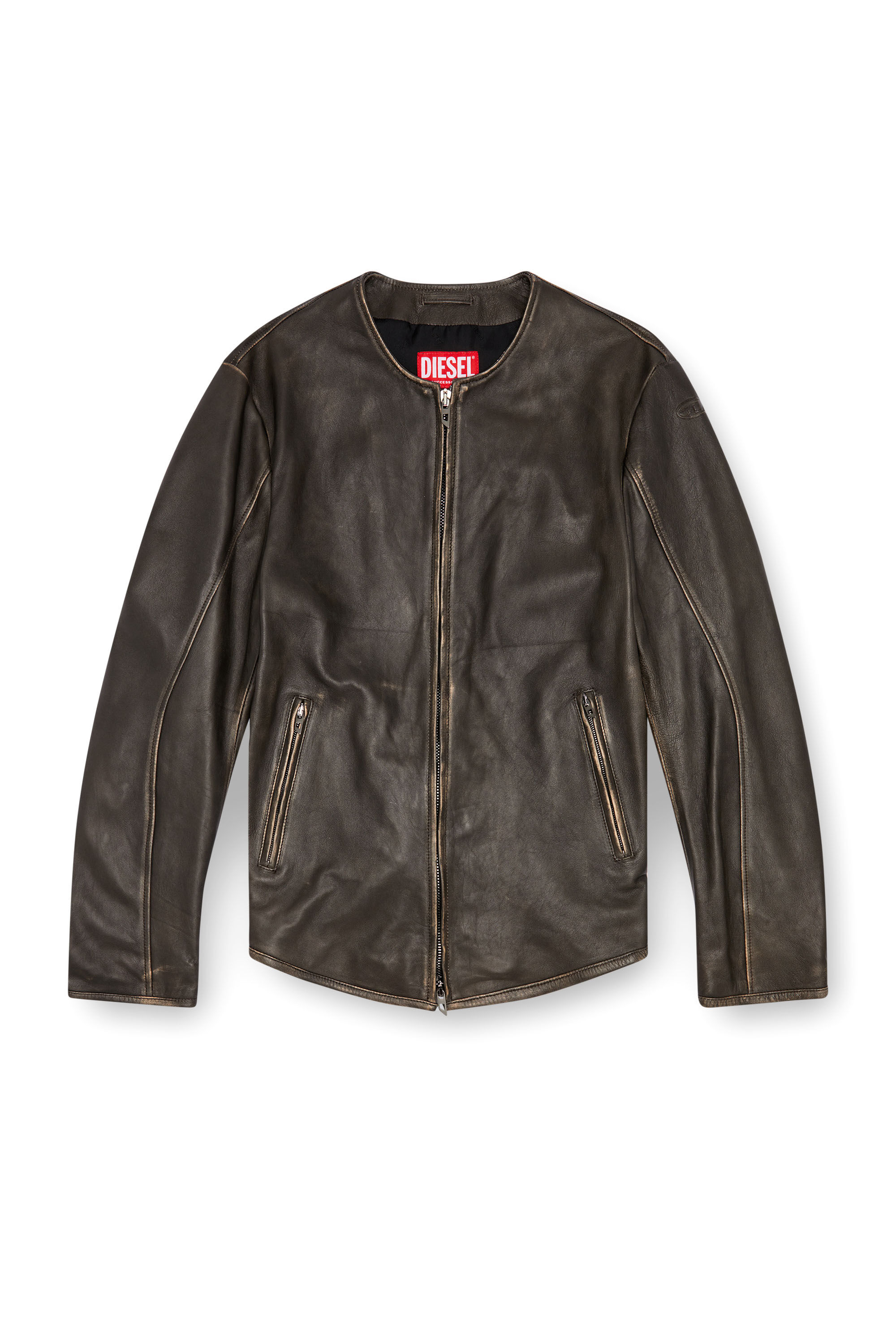 Diesel - L-EMMA, Chaqueta biker de cuero desgastado Hombre in Negro - 2