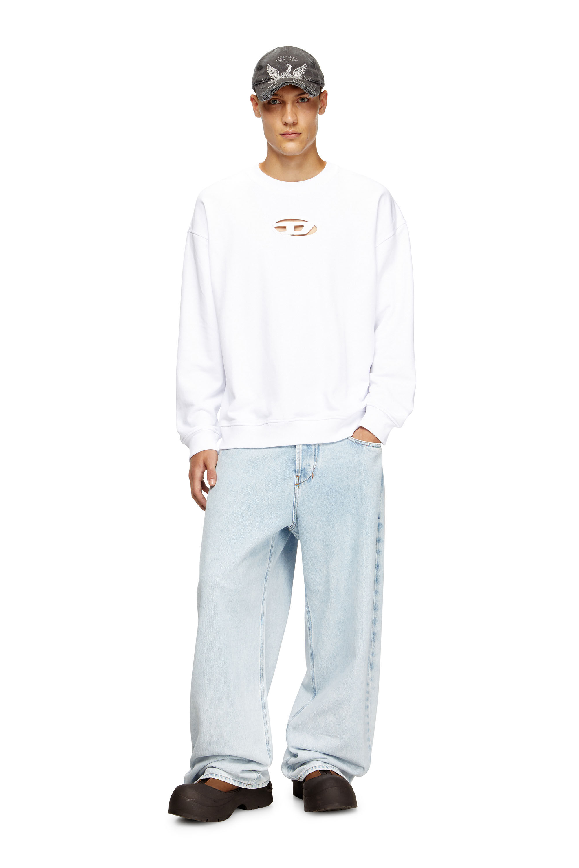 Diesel - S-BOXT-OD, Sudadera con logotipo Oval D recortado Hombre in Blanco - 1