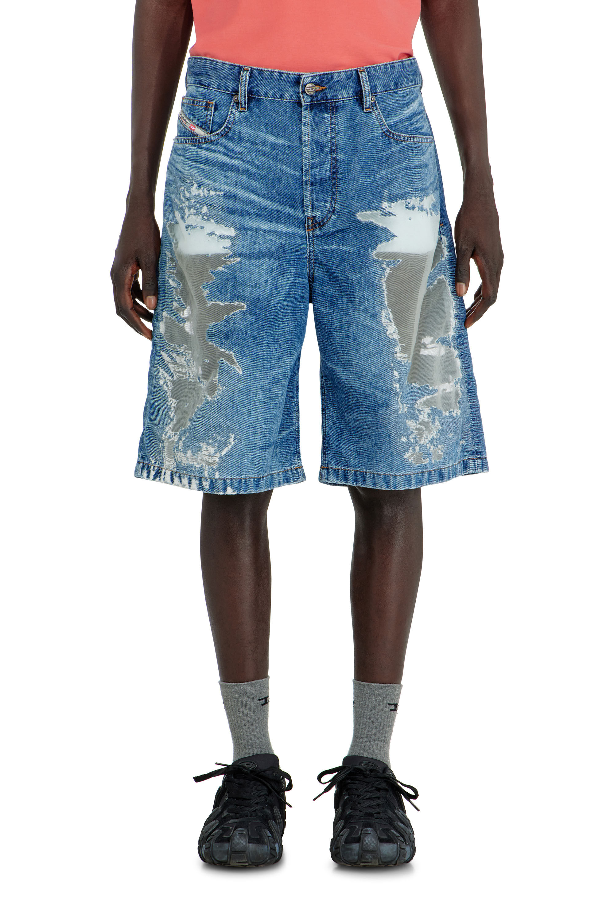 Diesel - PR-DE-SIRE-SHORT, Shorts de denim devor&eacute; Unisex in Azul marino - 3