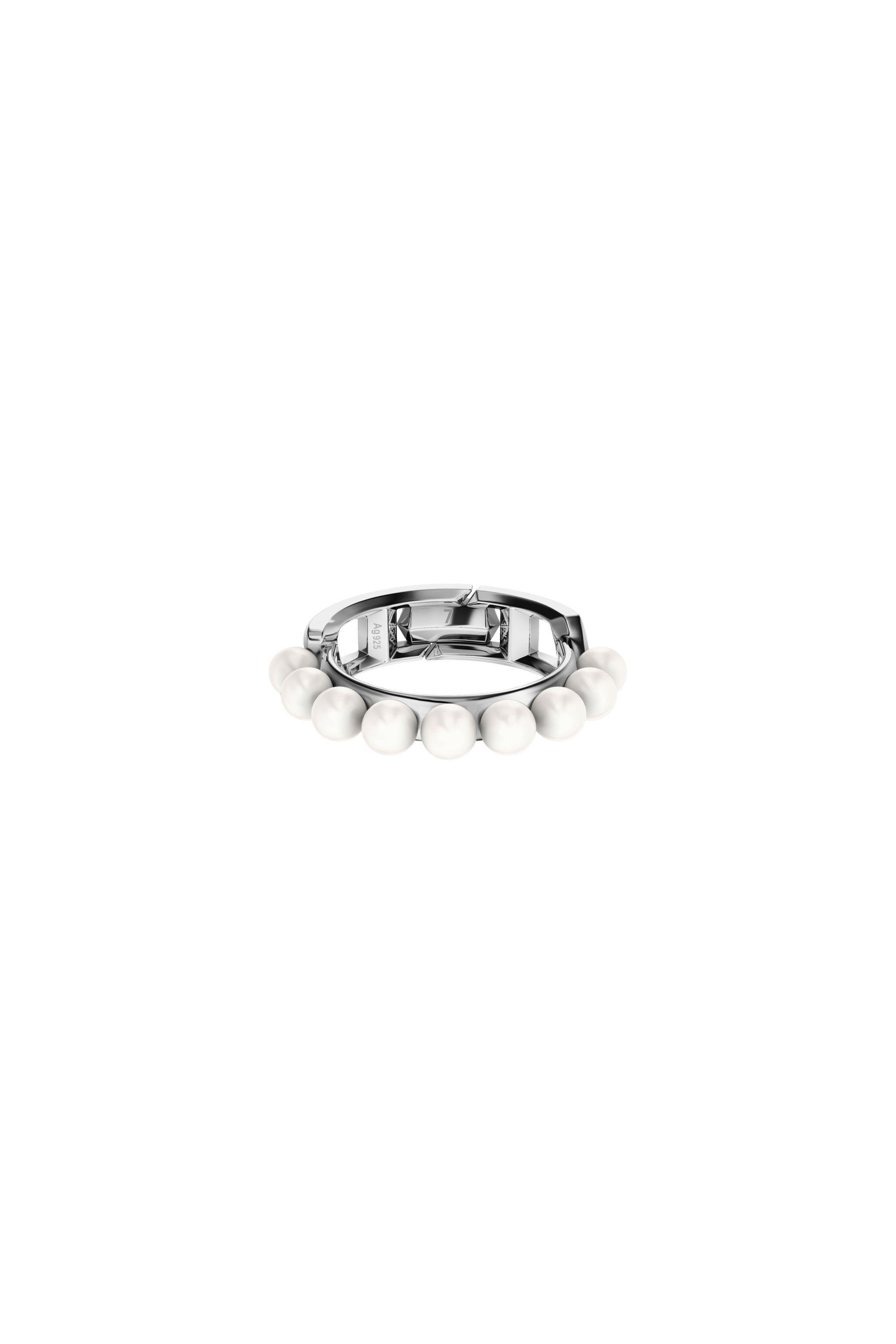 Diesel - DL1370040 STERLING SILVER JEWEL, Anillo de banda en plata de ley y perlas Unisex in Plateado - 2
