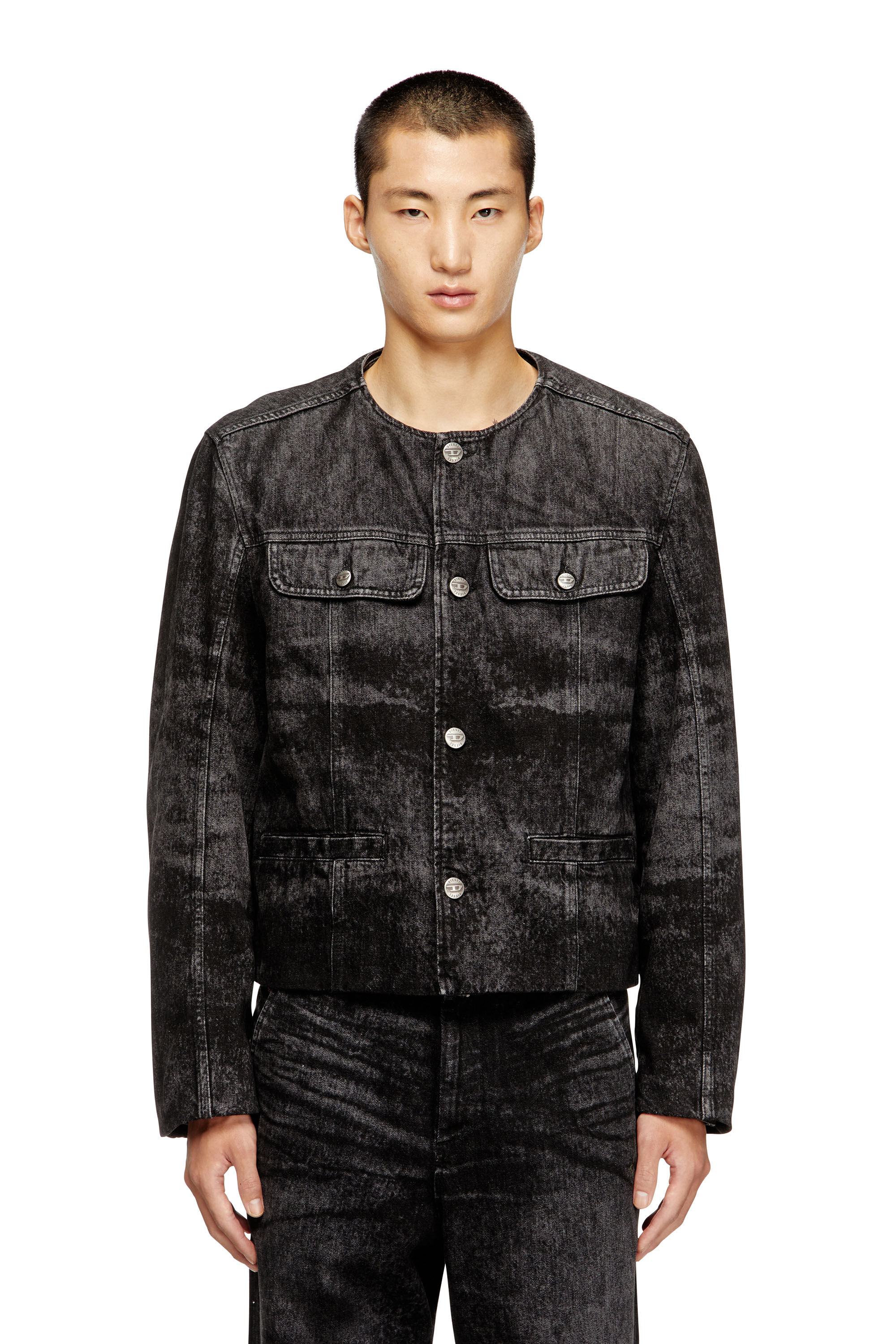 Diesel - D-ABERDEEN-FSH2, Man's Jacket in lasered cotton-hemp denim in Black/Dark grey - 3