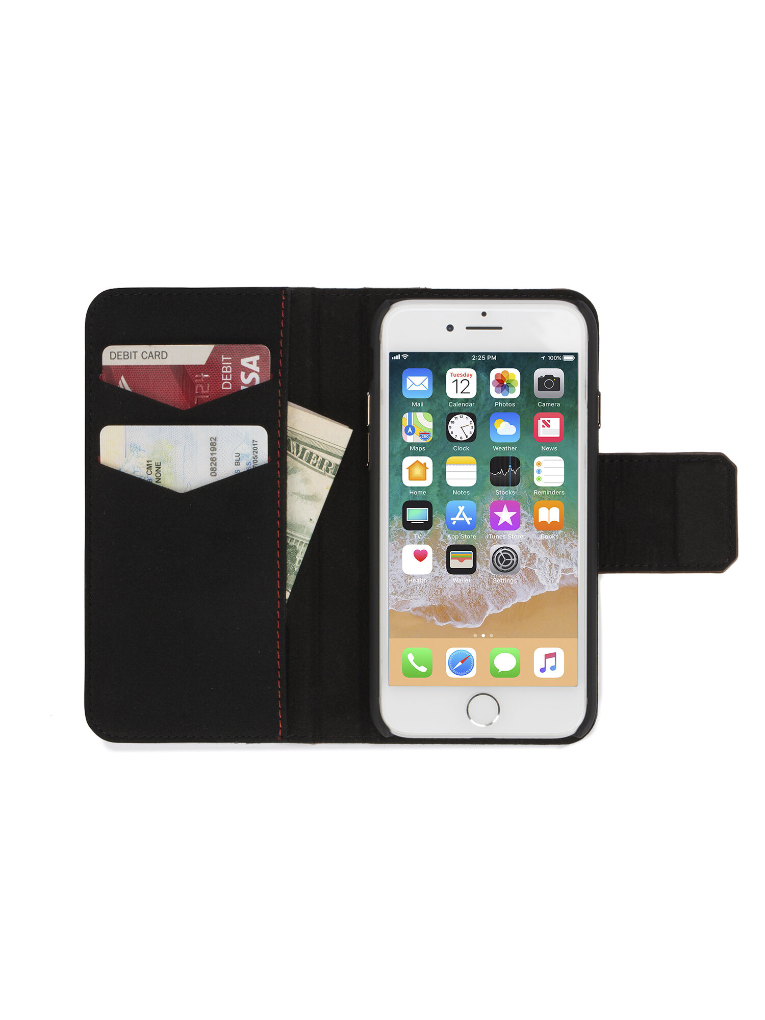 Diesel - BLACK LINED LEATHER IPHONE 8 PLUS/7 PLUS FOLIO, Funda en piel negra para iPhone 8 Plus/7 Plus Unisex in Negro - 4