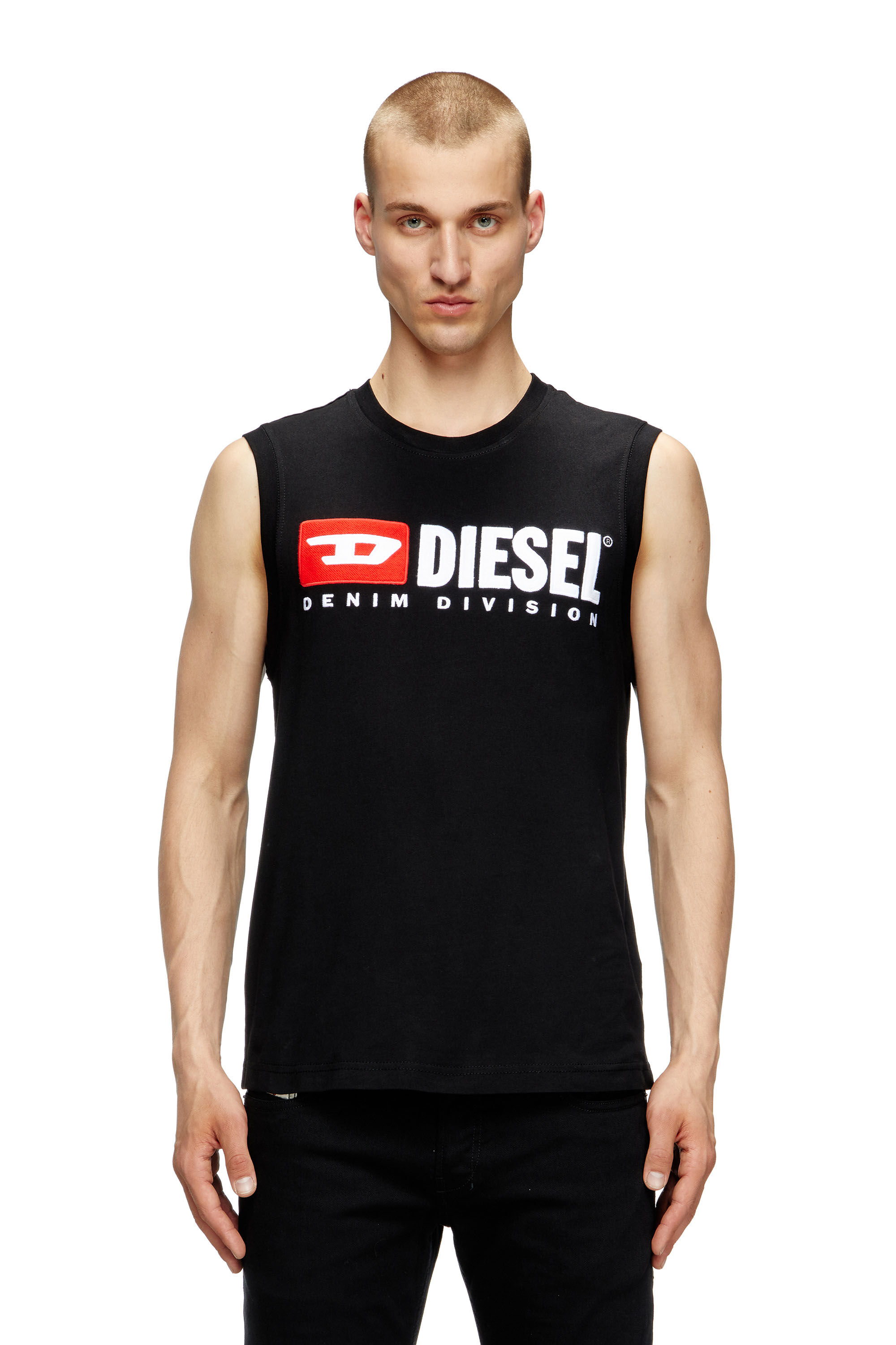 Diesel - T-ISCO-DIV, Camiseta sin mangas con logotipo estampado en el pecho Hombre in Negro - 3
