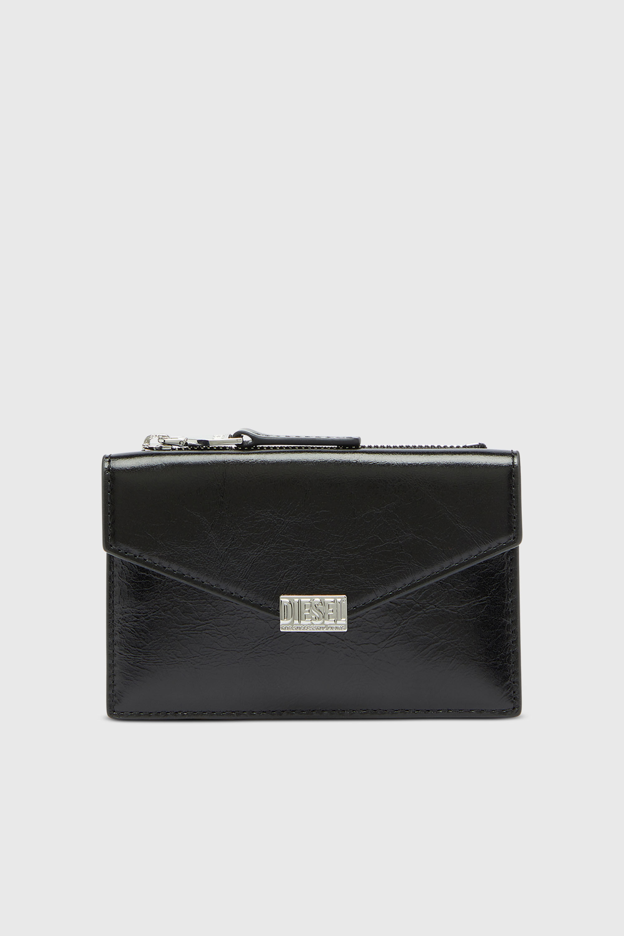Diesel - D-ENVELOP CARD HOLDER, Tarjetero tipo sobre en piel brillante arrugada Mujer in Negro - 1