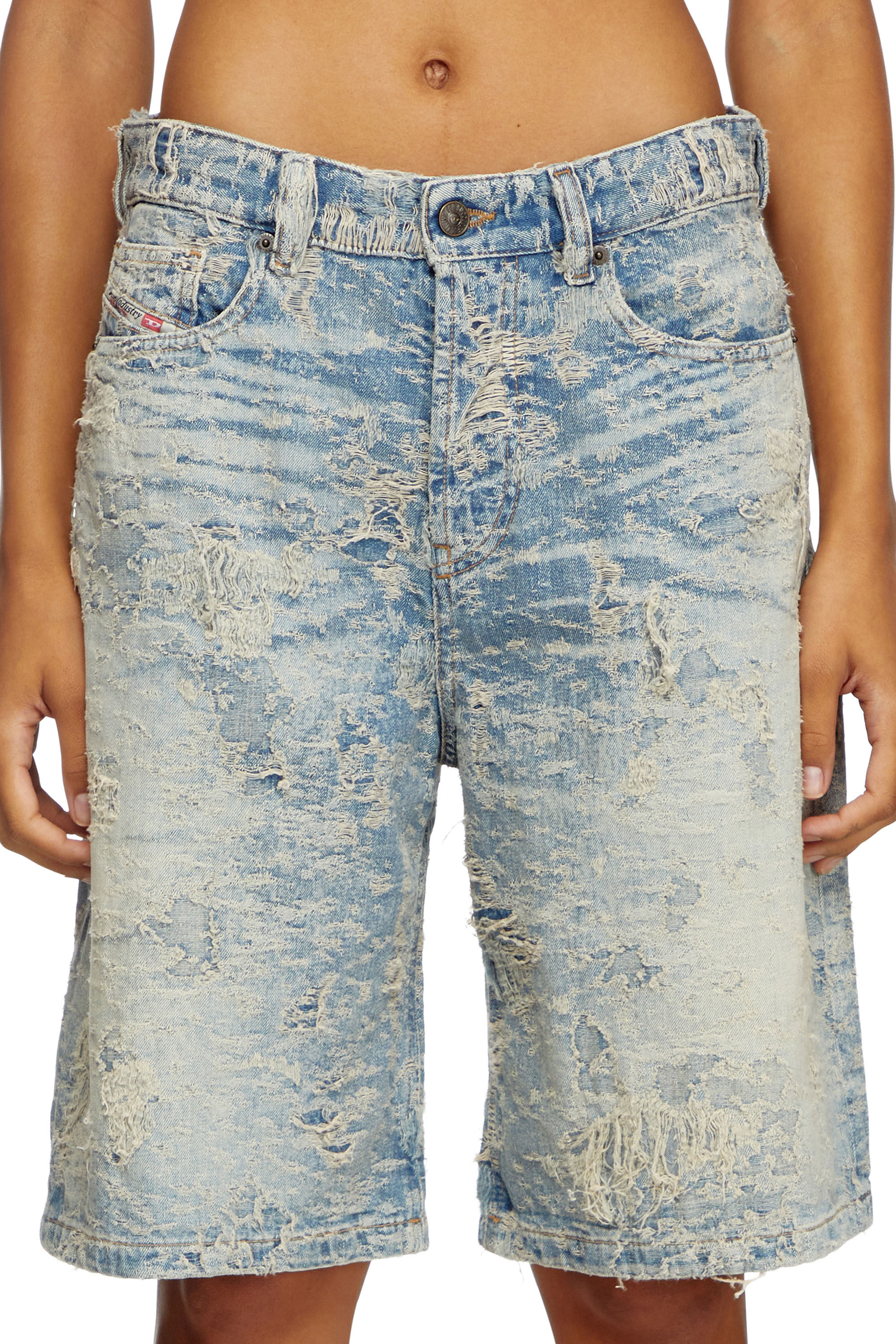 Diesel - DE-SIRE-SHORT-FSF, Pantalones cortos de denim en jacquard con efecto de suciedad Mujer in Azul marino - 5