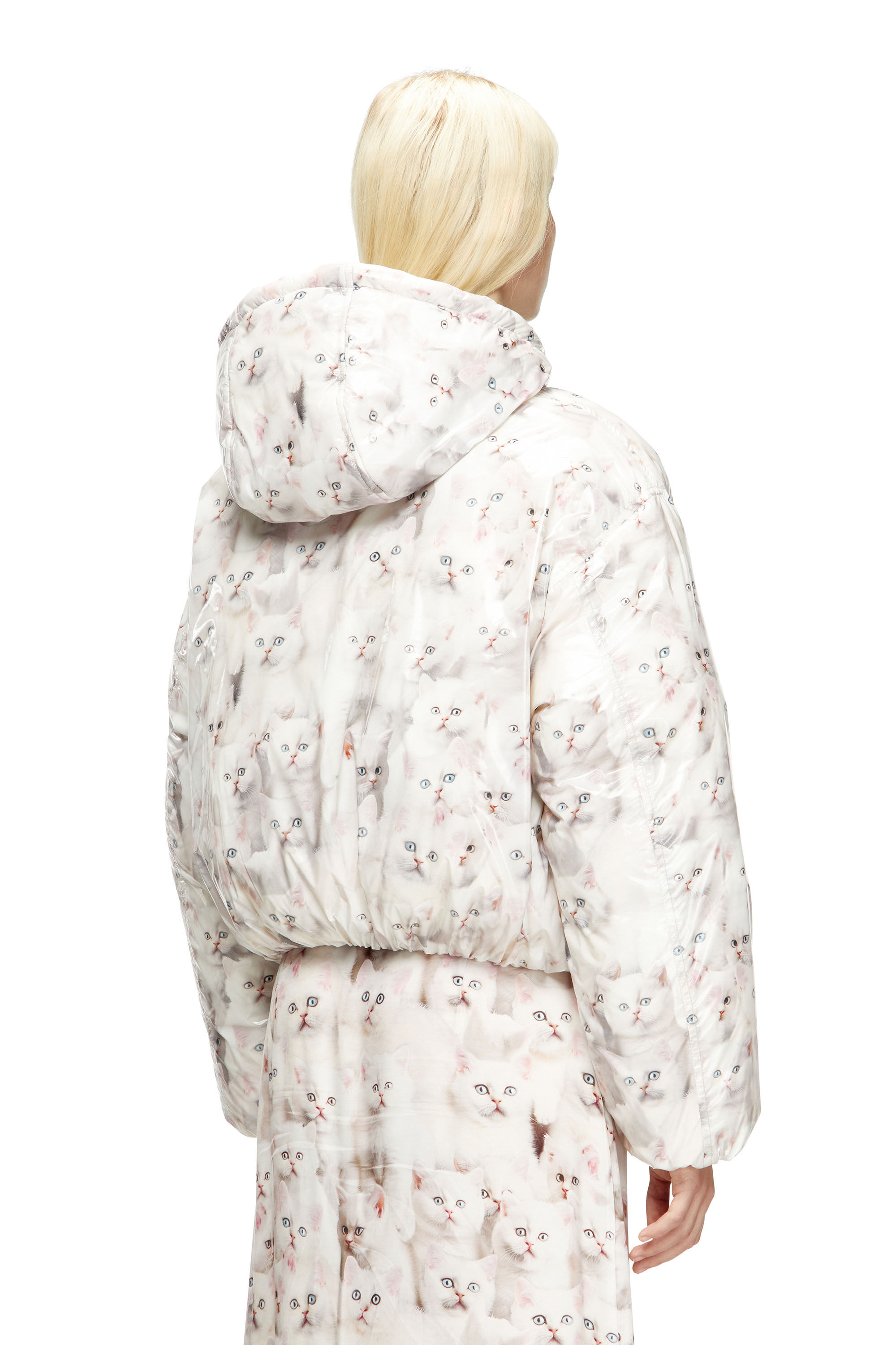 Diesel - W-INNER-R1, Chaqueta acolchada con estampado de gatos Mujer in Blanco - 4