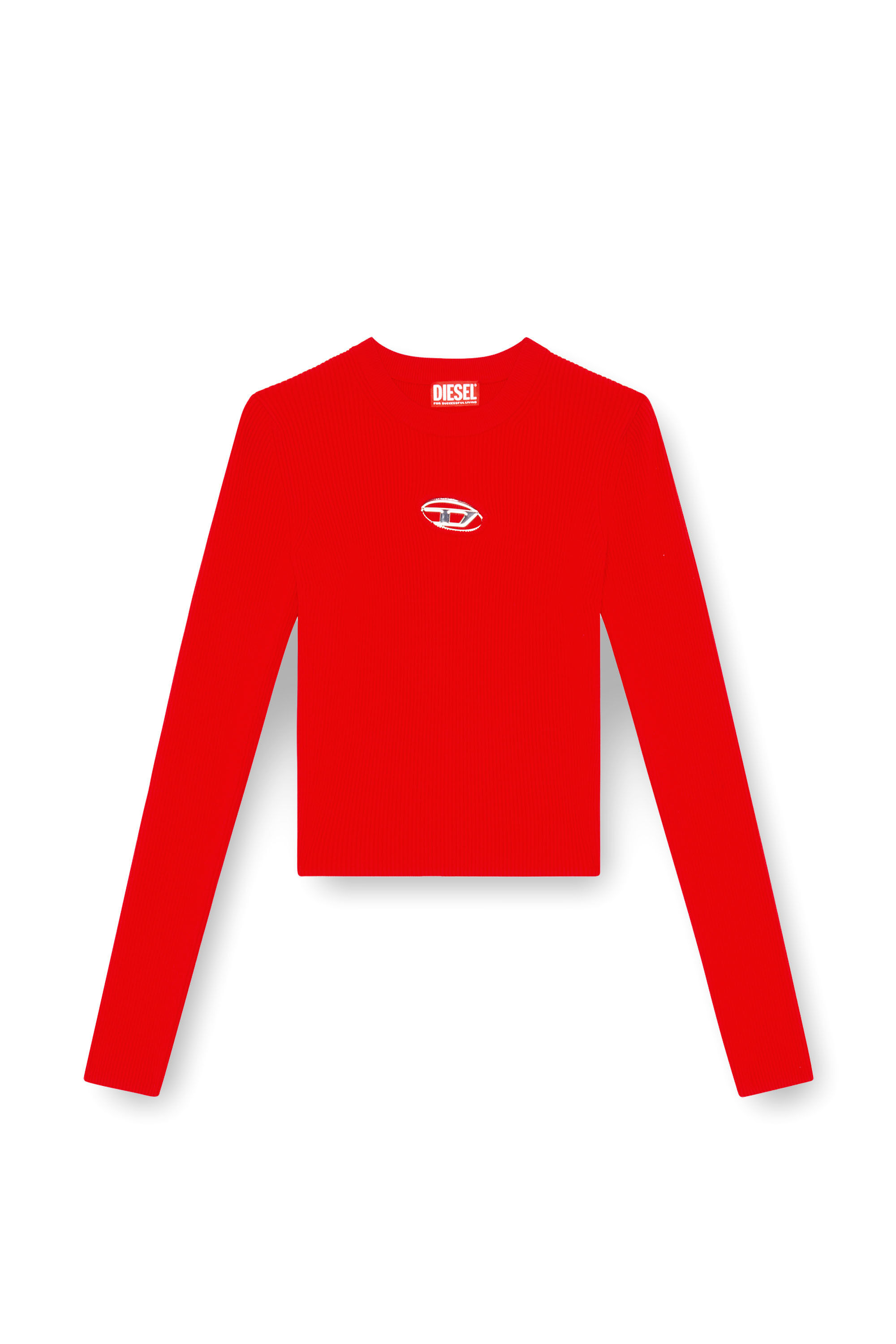 Diesel - M-VALARI, Top de mezcla de viscosa tejido en canalé con Oval D Mujer in Rojo - 2