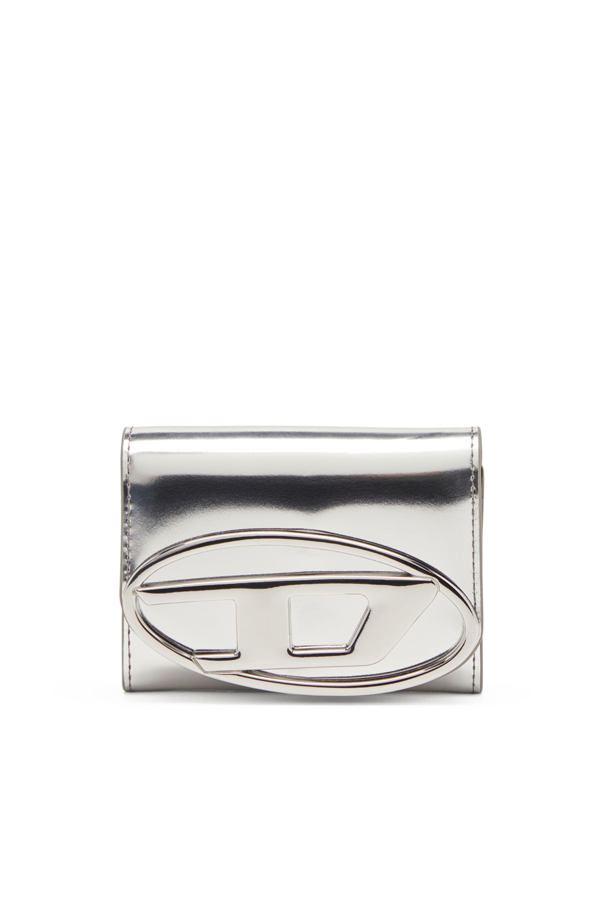 【DIESEL】1dr card holder bi-fold zip iii Women's Bi-fold card holder in mirrored leather | Black | Diesel