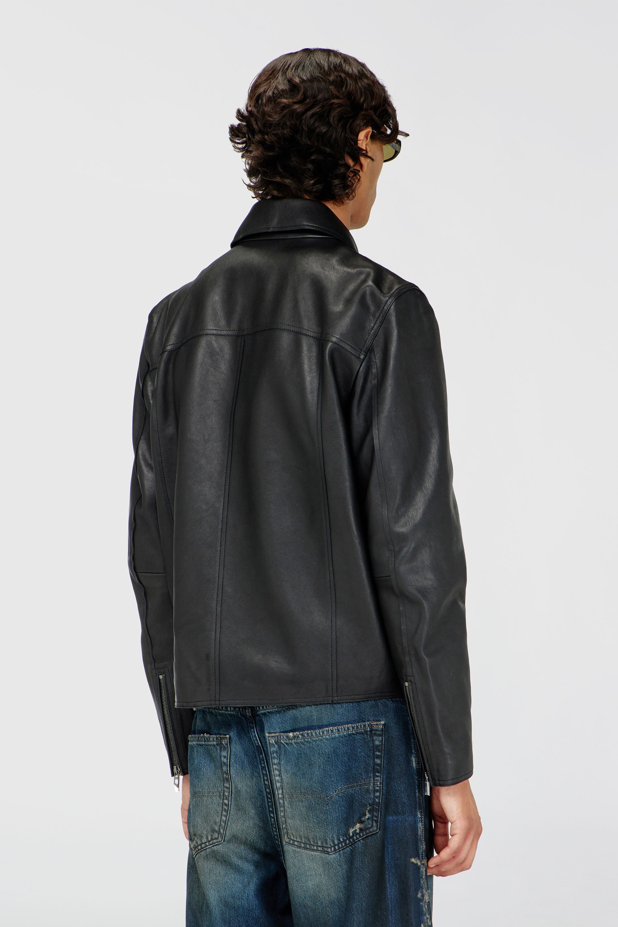 Diesel - L-KORN-A, Chaqueta de cuero con Oval D en relieve Hombre in Negro - 4