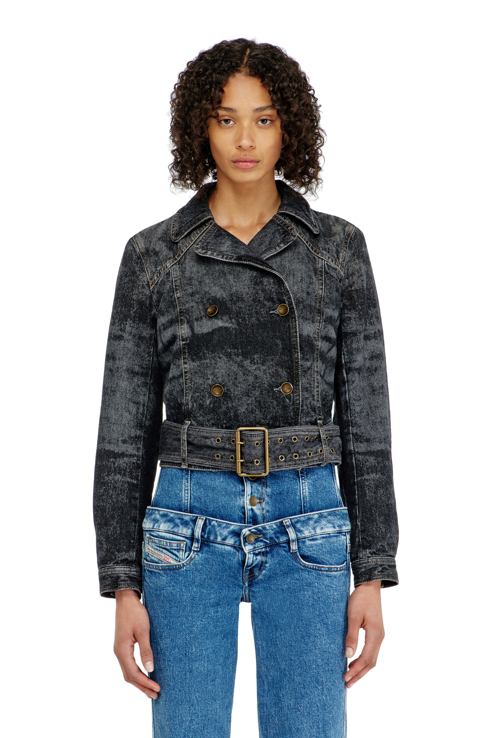 Diesel - DE-LEGEND-S, Chaqueta denim cropped con cintur&oacute;n Mujer in Negro - 3