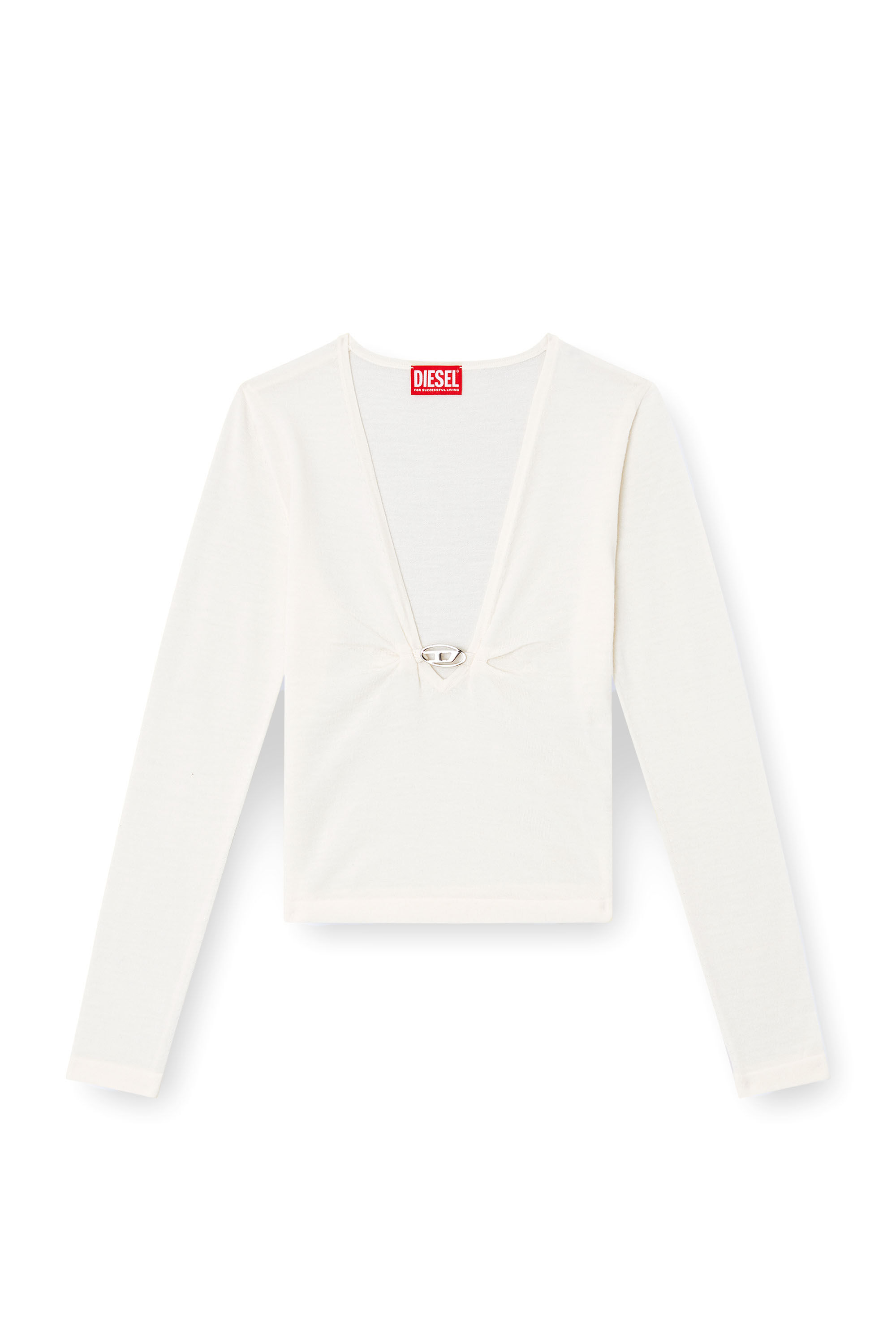Diesel - M-PIAFFY, Jersey de lana con escote en V y fruncidos Mujer in Blanco - 2