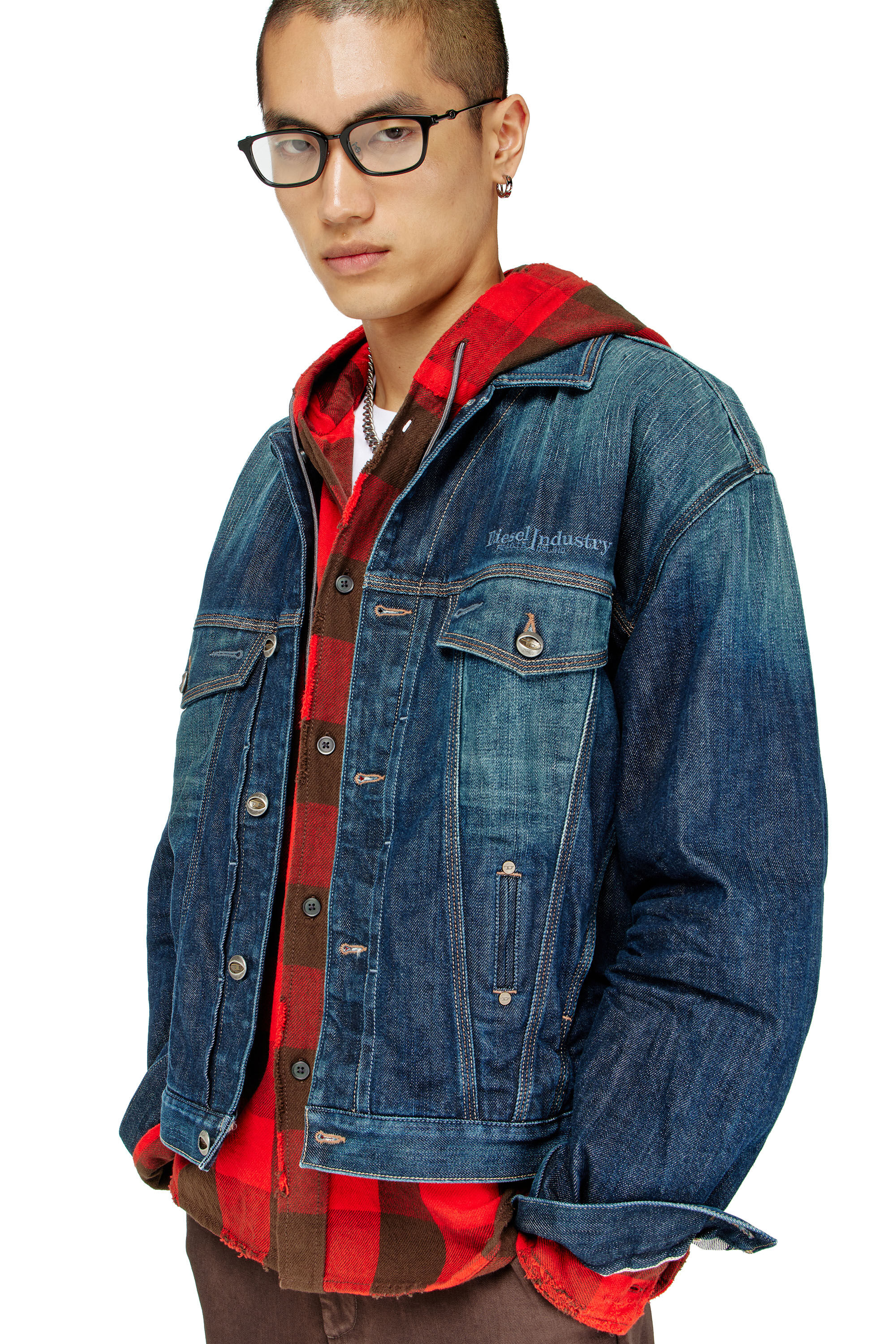 Diesel - S-DRUM-HOODY, Camisa con capucha efecto desgastado en franela de cuadros Hombre in ToBeDefined - 5