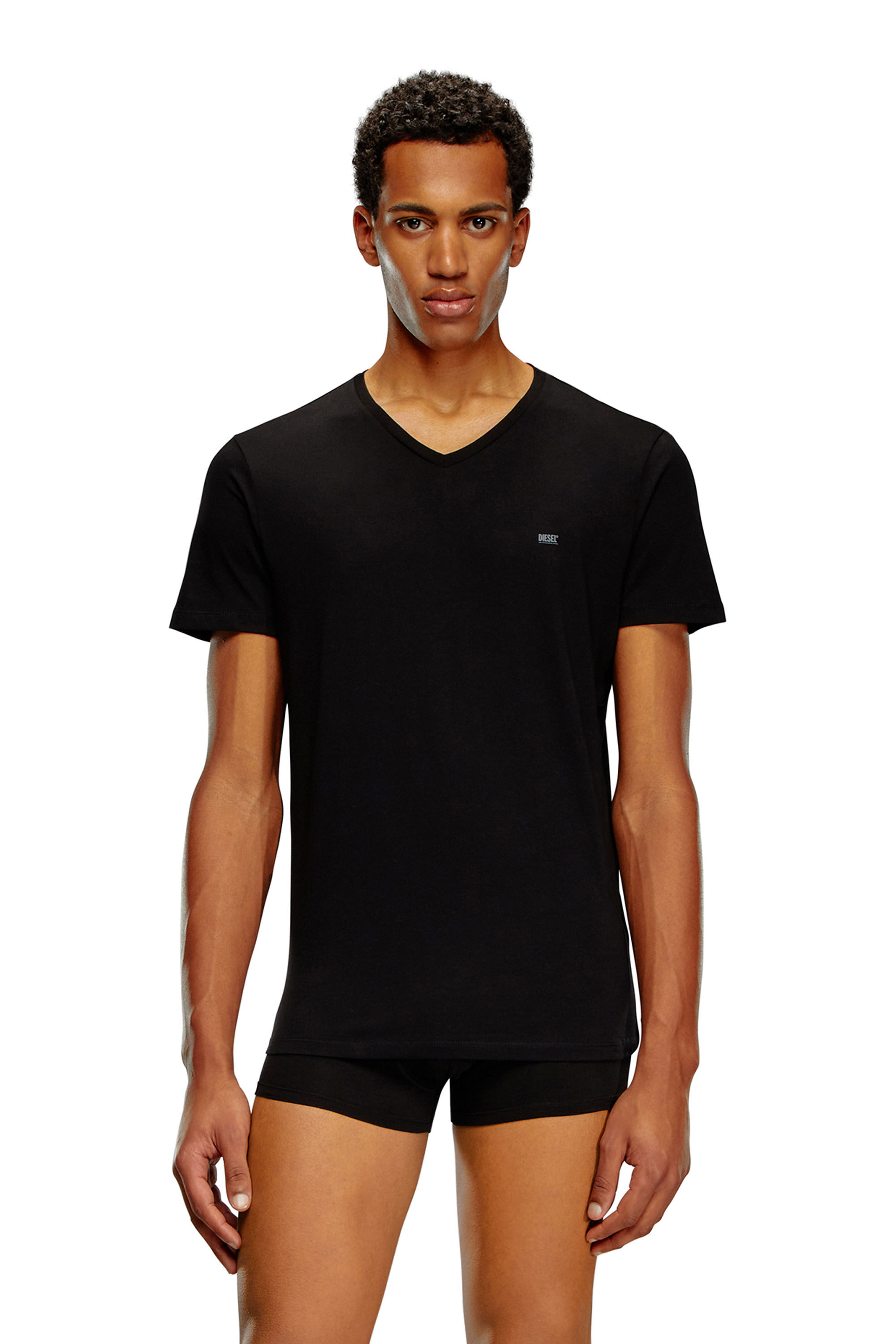 Lote de tres camisetas con cuello de pico Hombre Negro Diesel